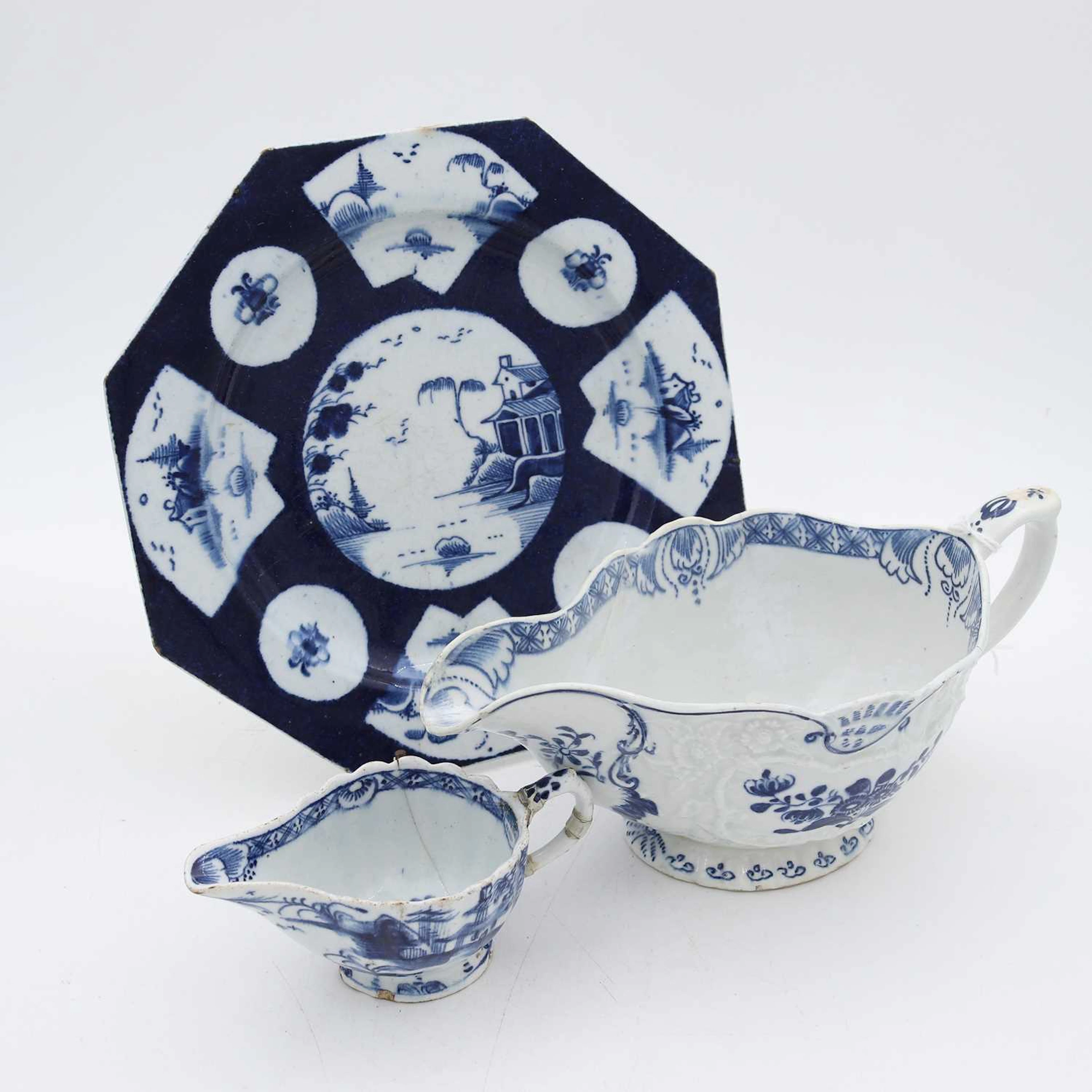 Lot 115 - A Bow porcelain blue and white octagonal