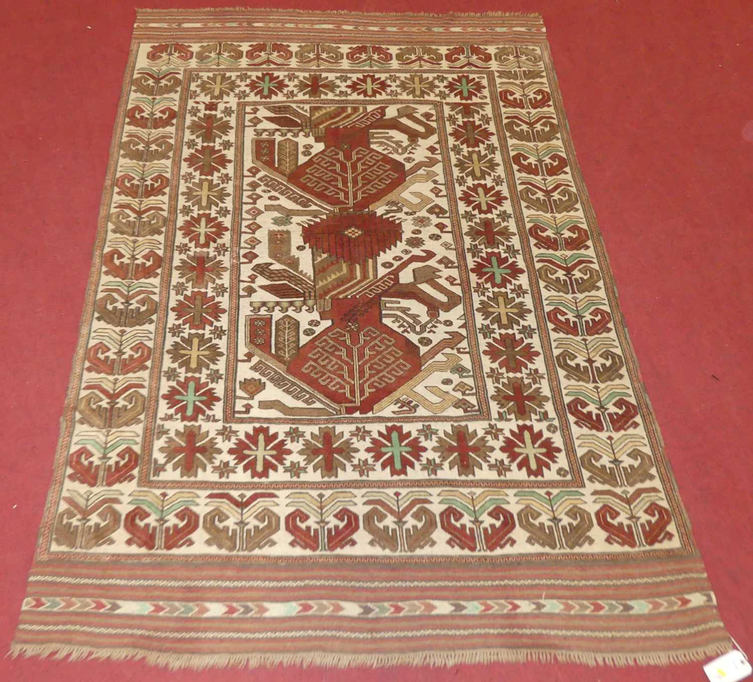 Lot 754 - An Afghan Berceste Soumak cream and red