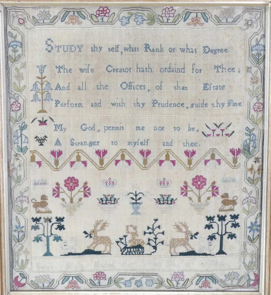 Lot 554 - A George III needlework, verse and picture