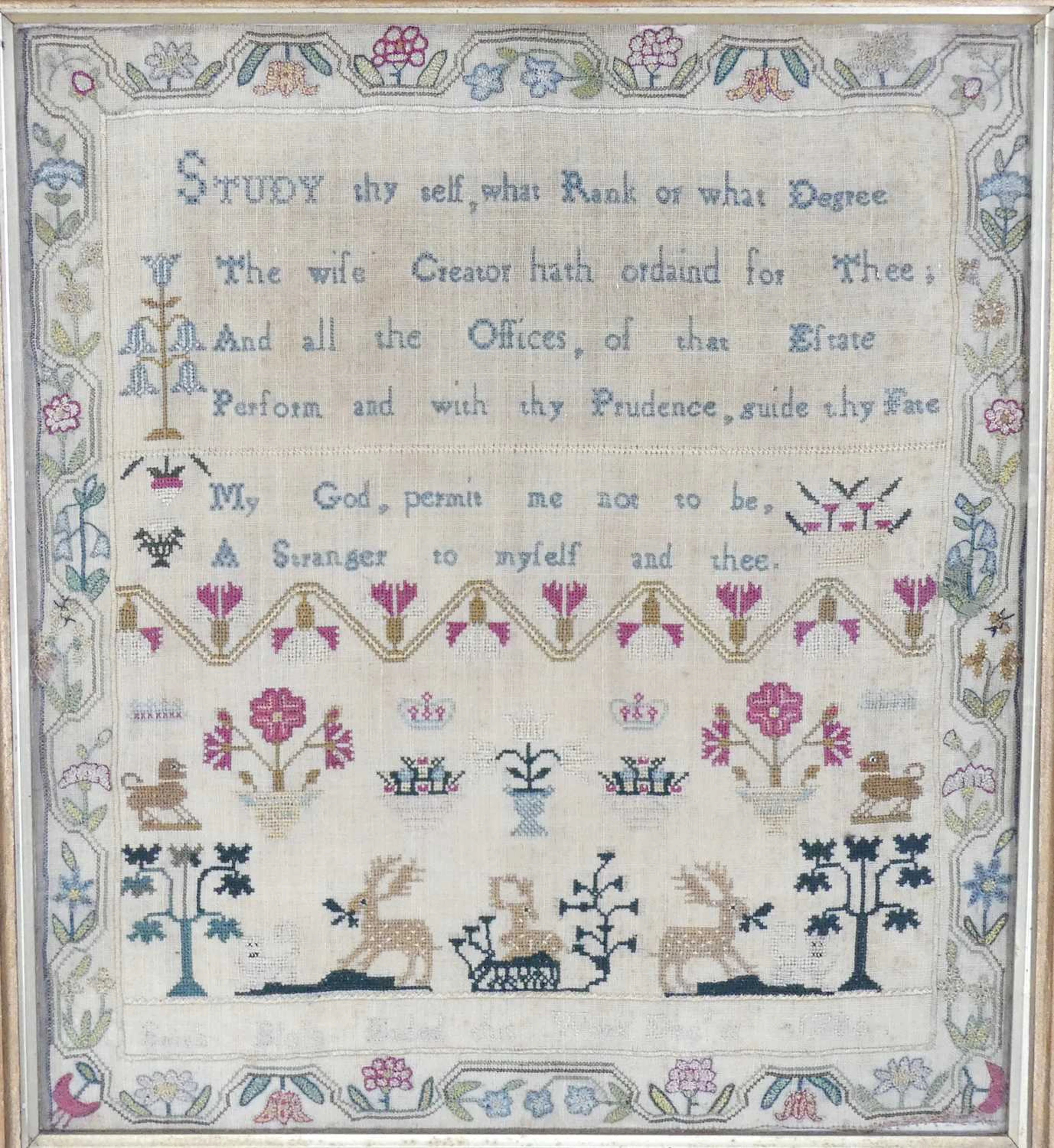 Lot 554 - A George III needlework, verse and picture