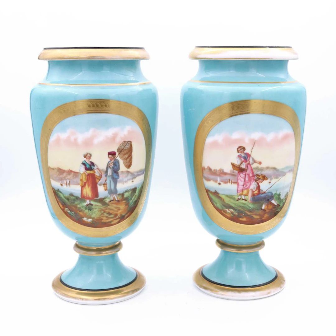 Lot 2 - A pair of French porcelain pedestal vases, of