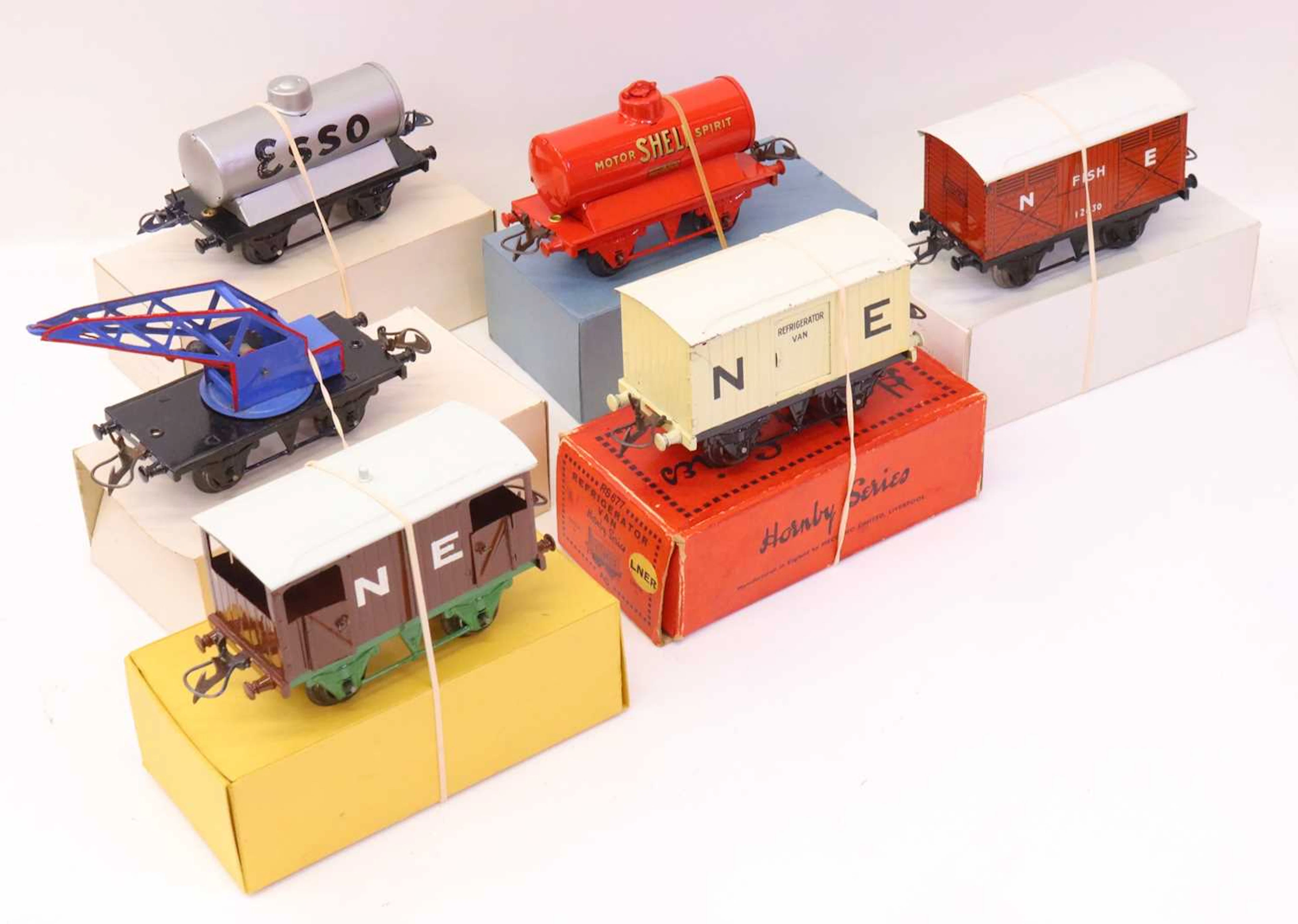 Lot 343 - Six Hornby/Hornby style 4-wheel goods wagons: