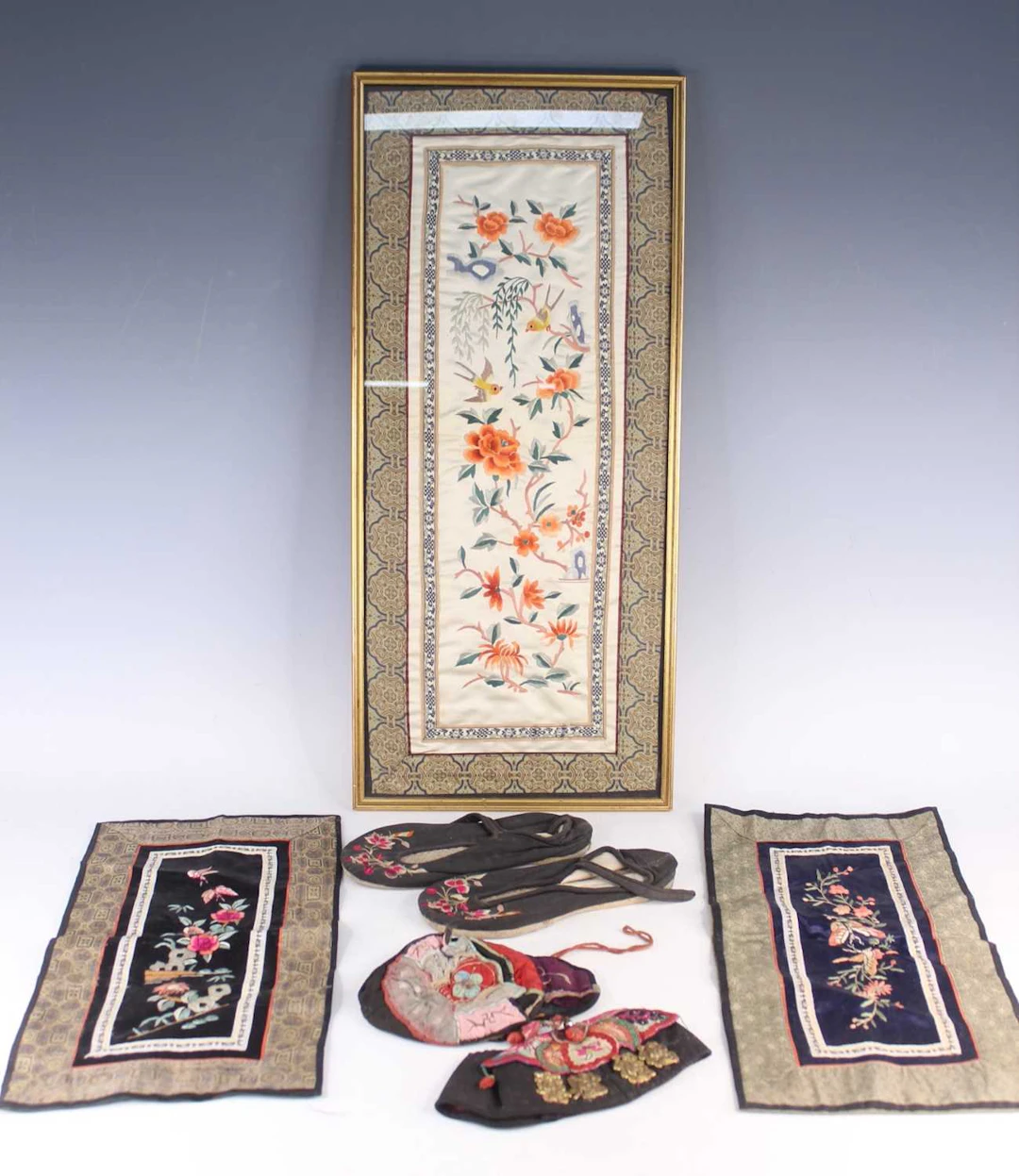 Lot 94 - A group of eight Chinese embroidered textile