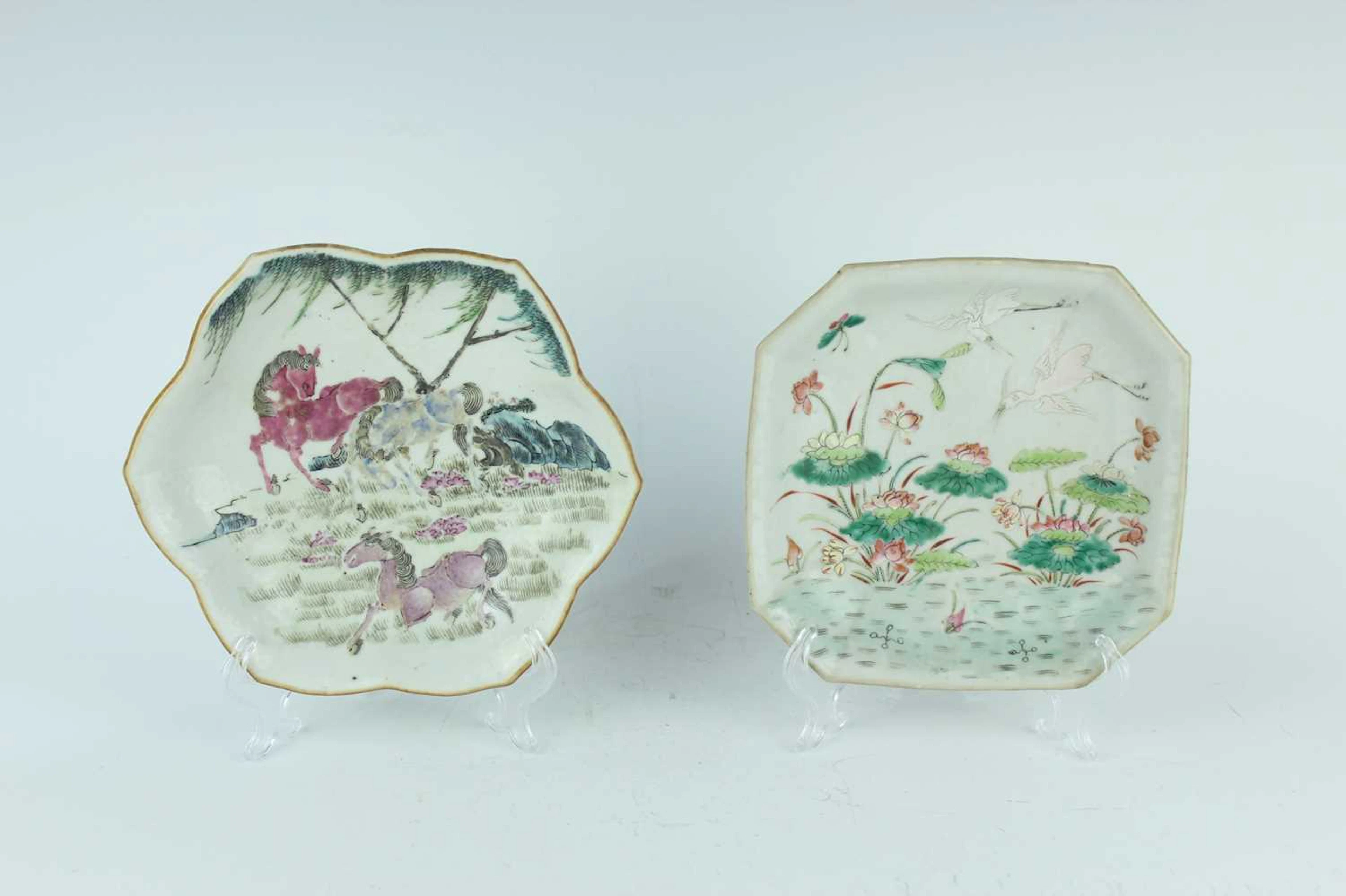 Lot 153 - Two Chinese famille rose raised dishes