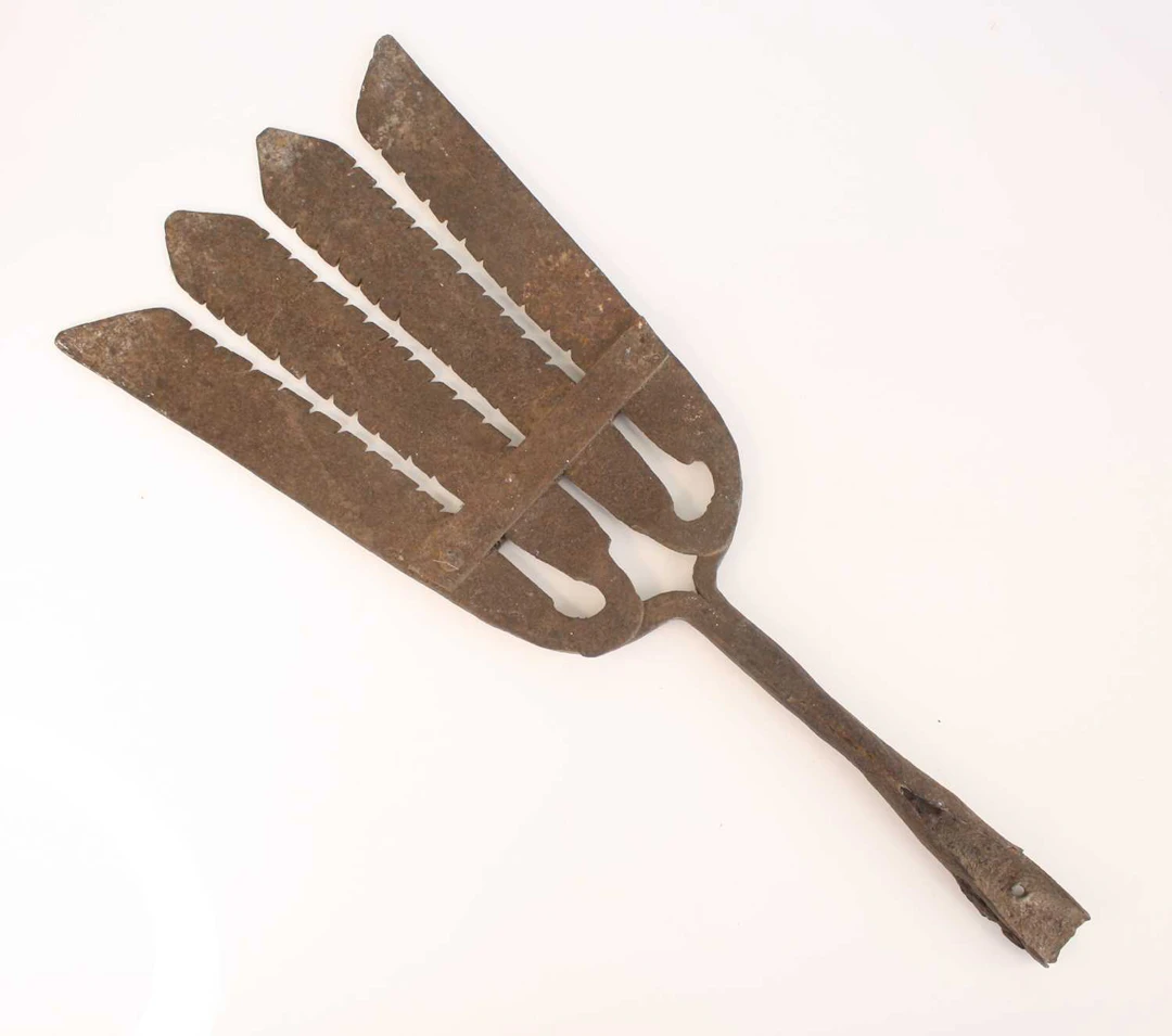 Lot 1315 - A large 19th century iron eel gleave