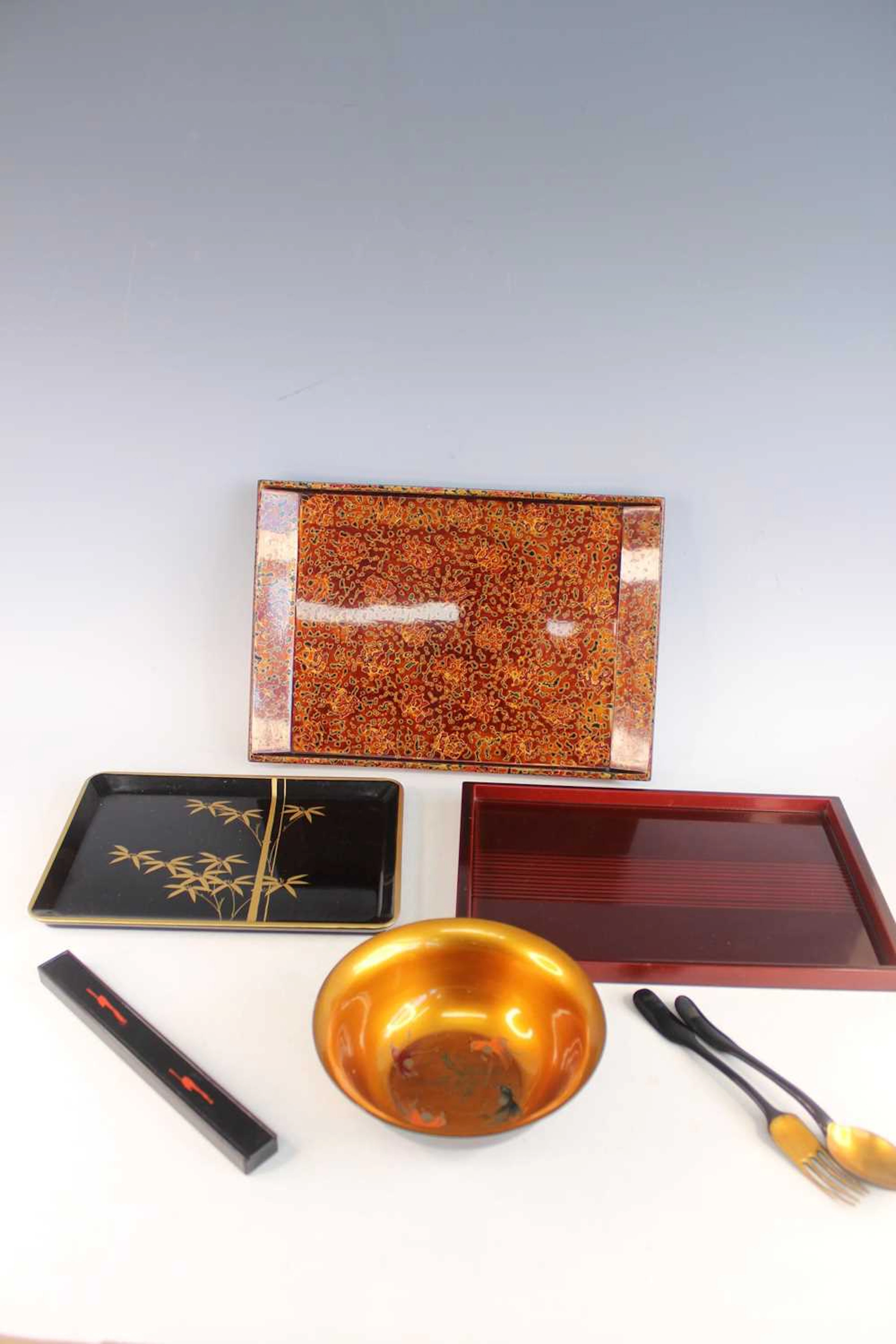 Lot 201 - Three Japanese Lacquer Trays and a