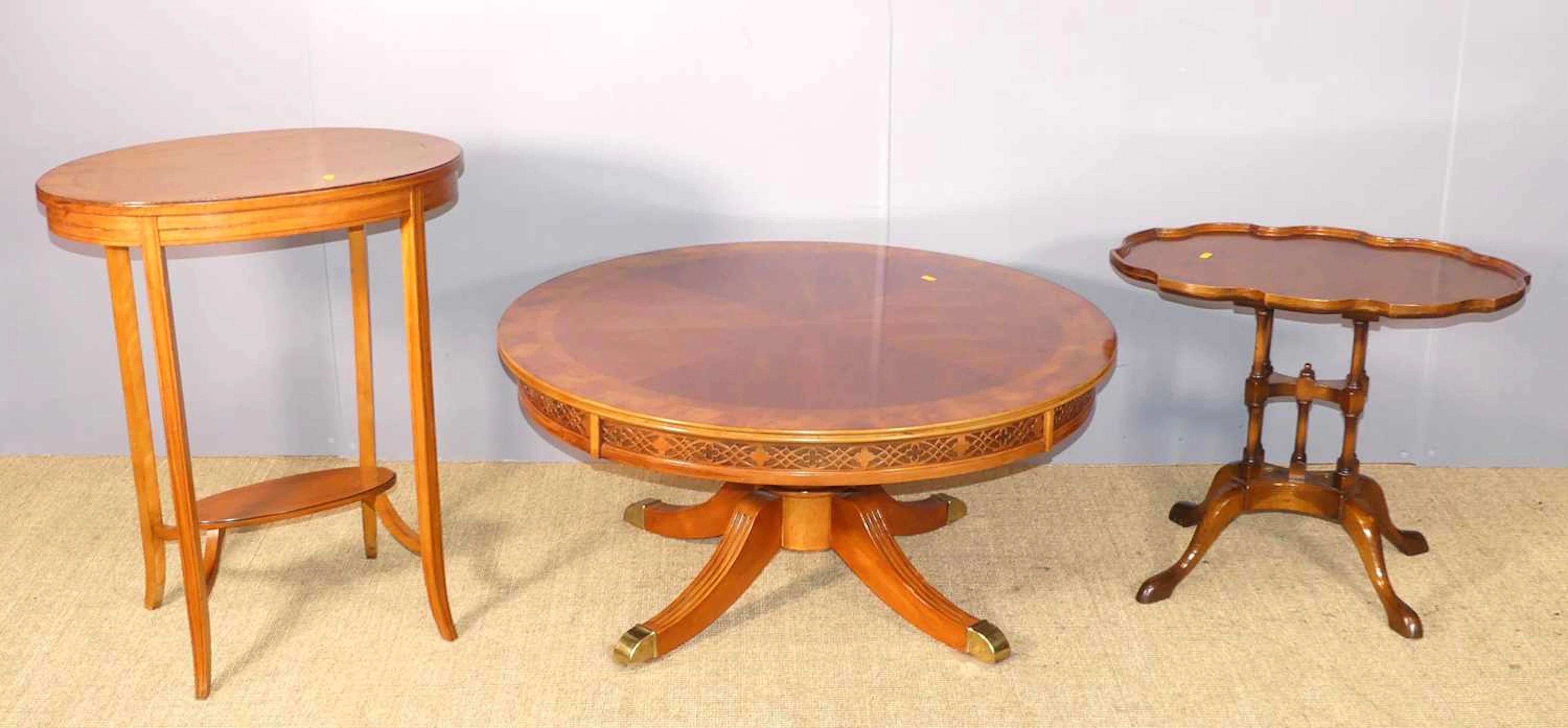 Lot 708 - A walnut crossbanded and burr wood circular