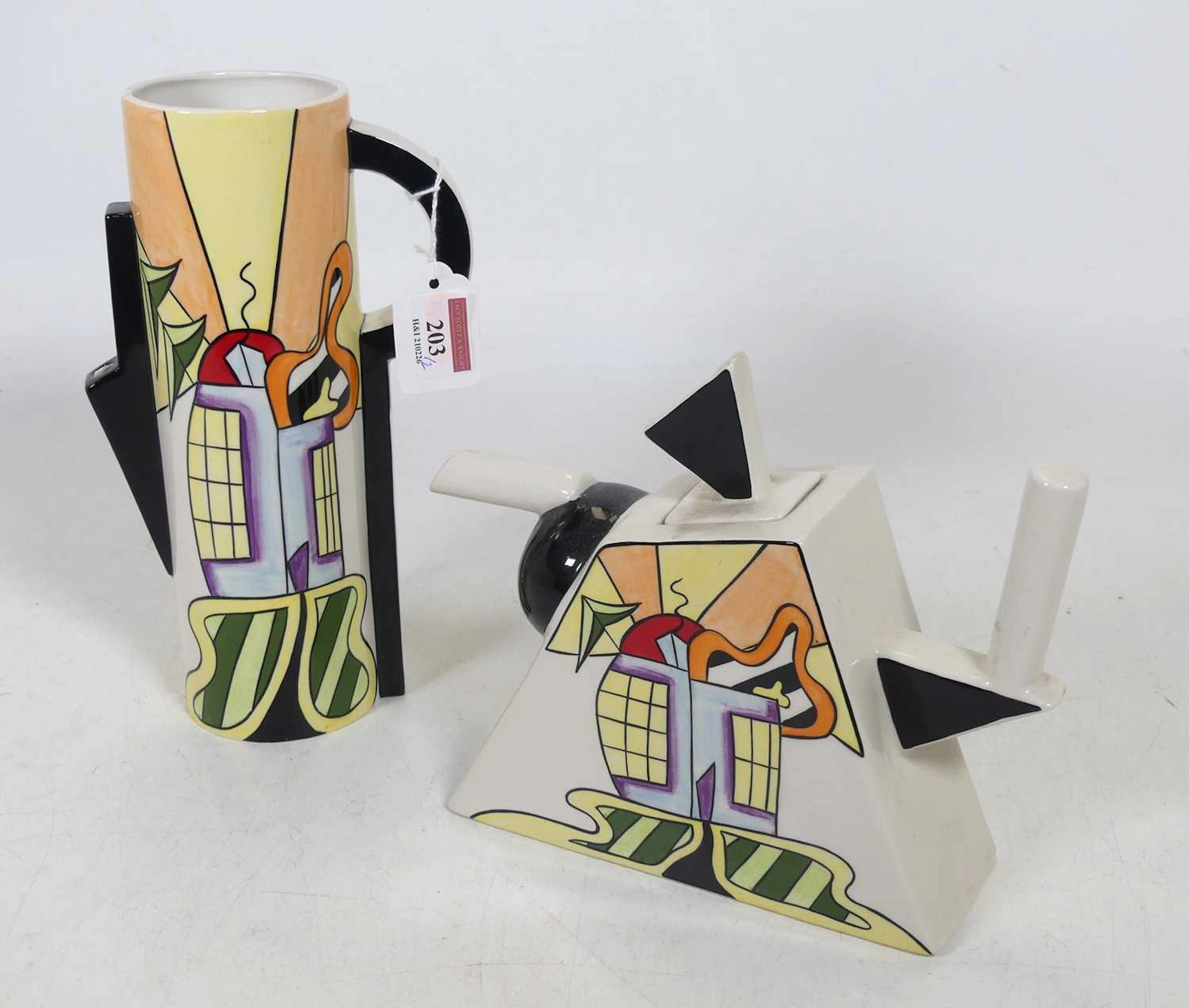 Lot 203 - A Lorna Bailey 'Bauhaus' pattern teapot, of