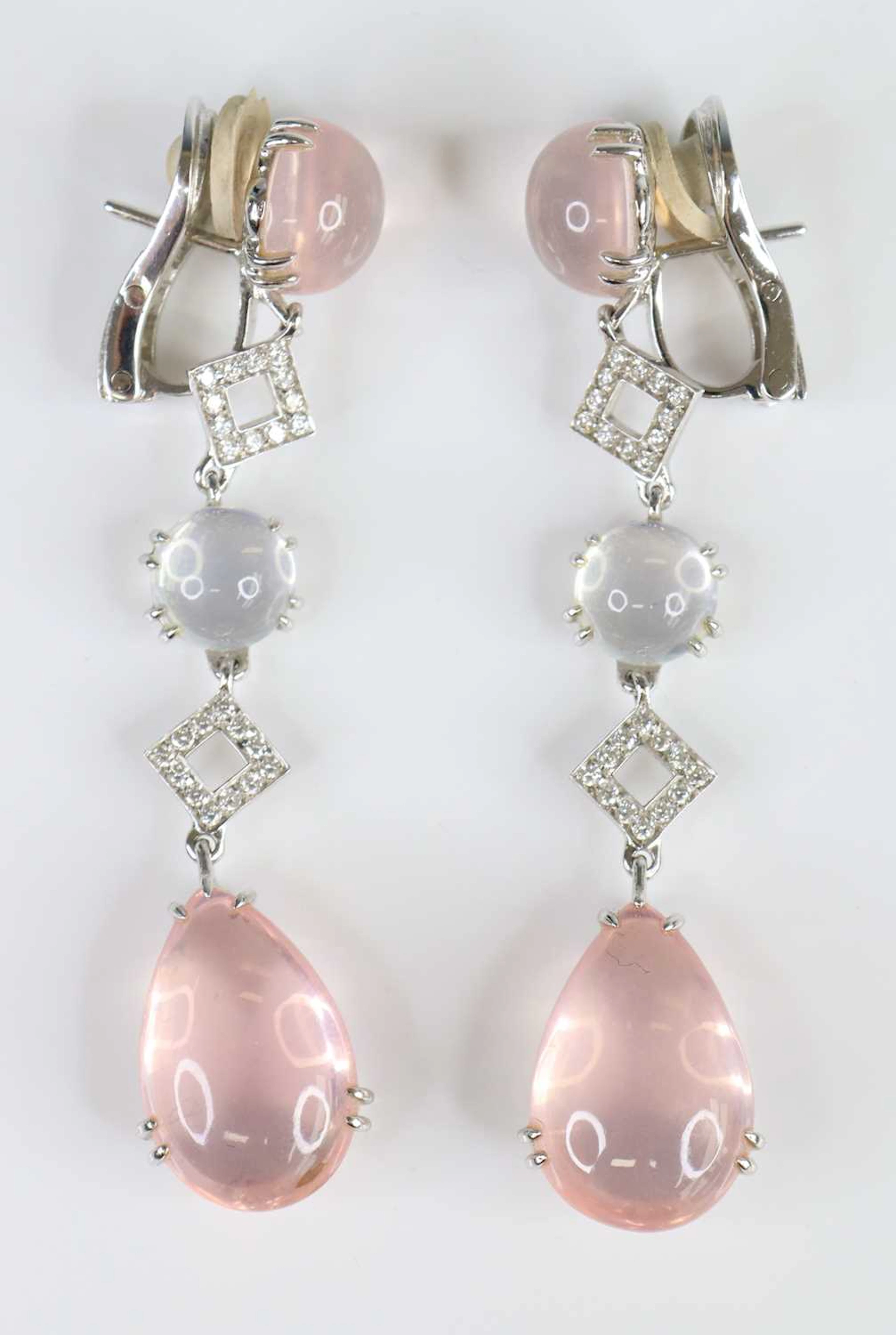 Lot 2668 - A pair of white metal rose quartz