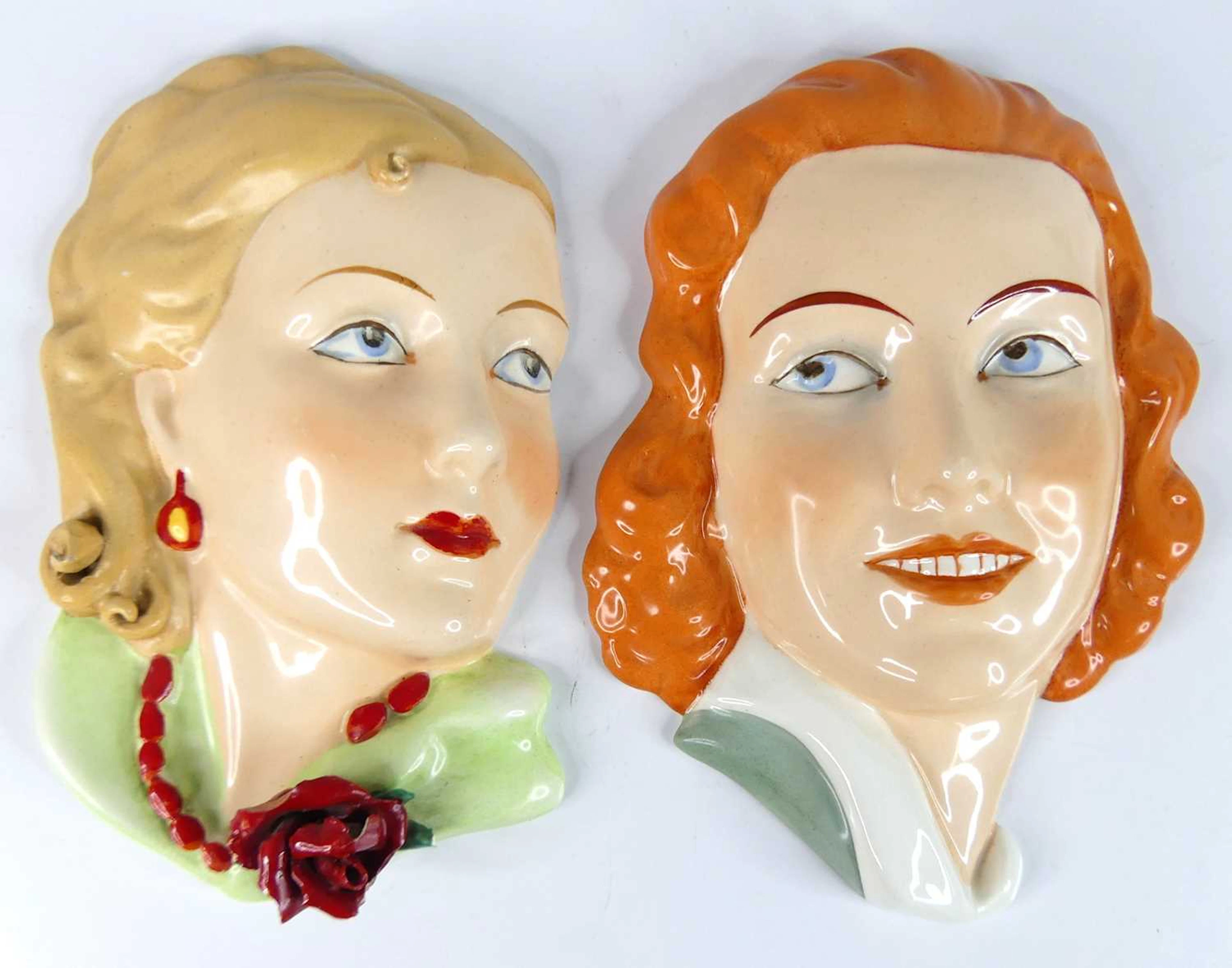 Lot 32 - Two 1930s Czechoslovakian pottery wall masks