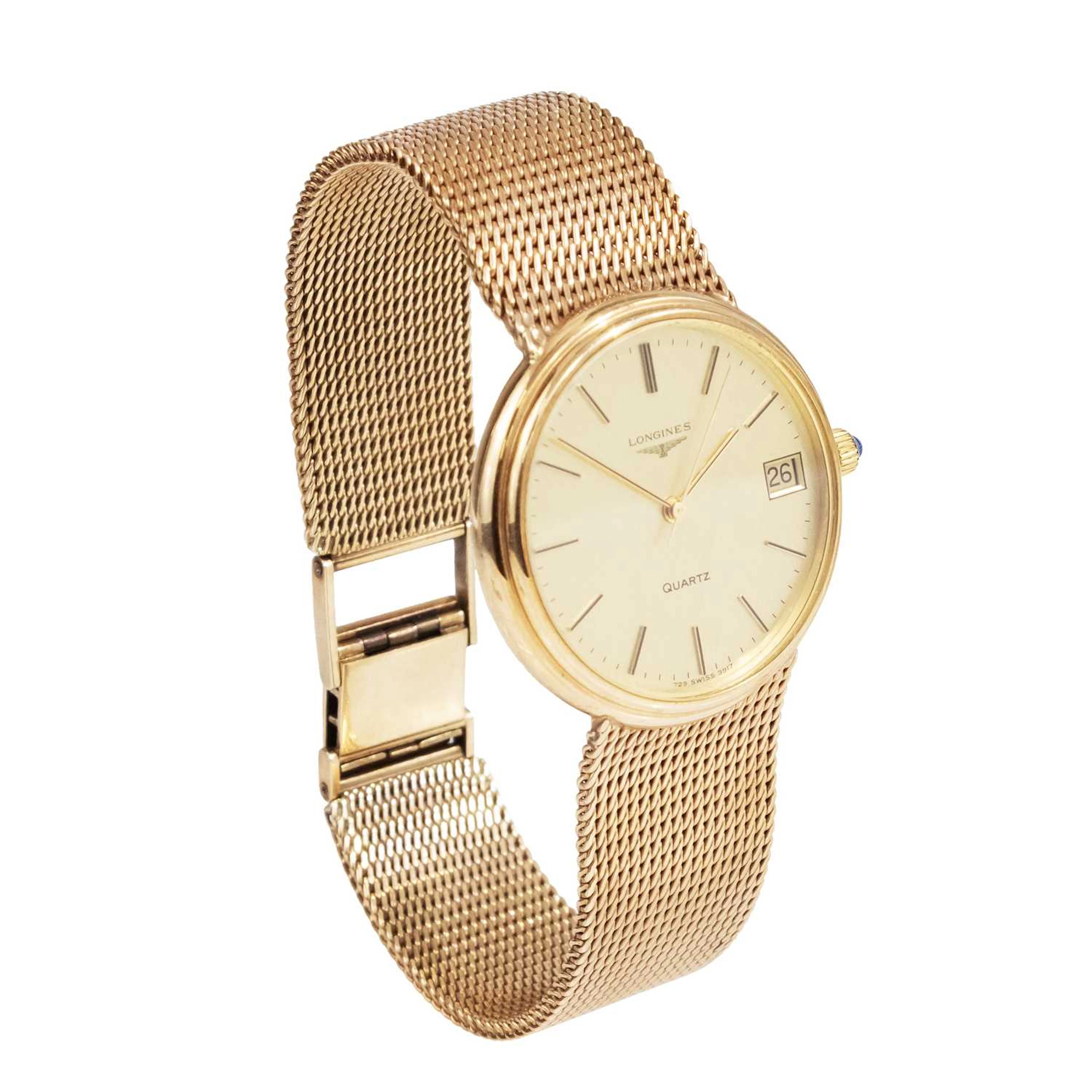 A 9ct yellow gold Longines quartz wristwatch, having a