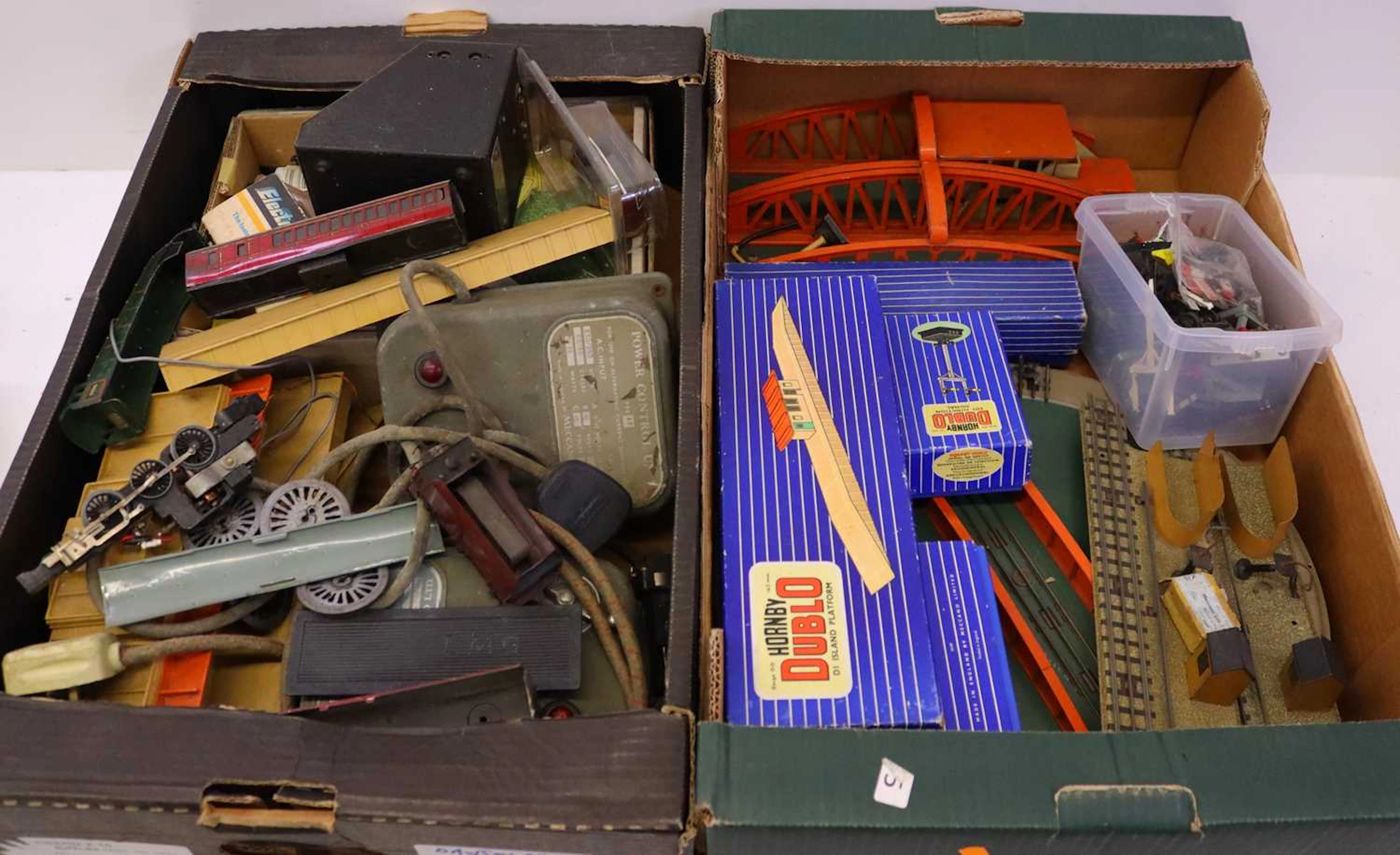 Lot 373 - Two boxes containing Hornby Dublo and