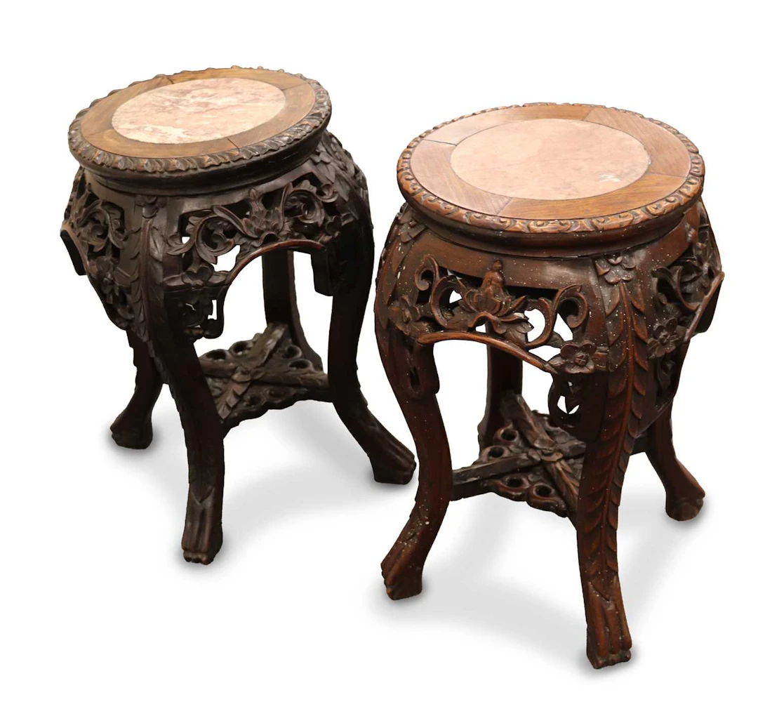 Lot 178 - A pair of Chinese carved hardwood stools