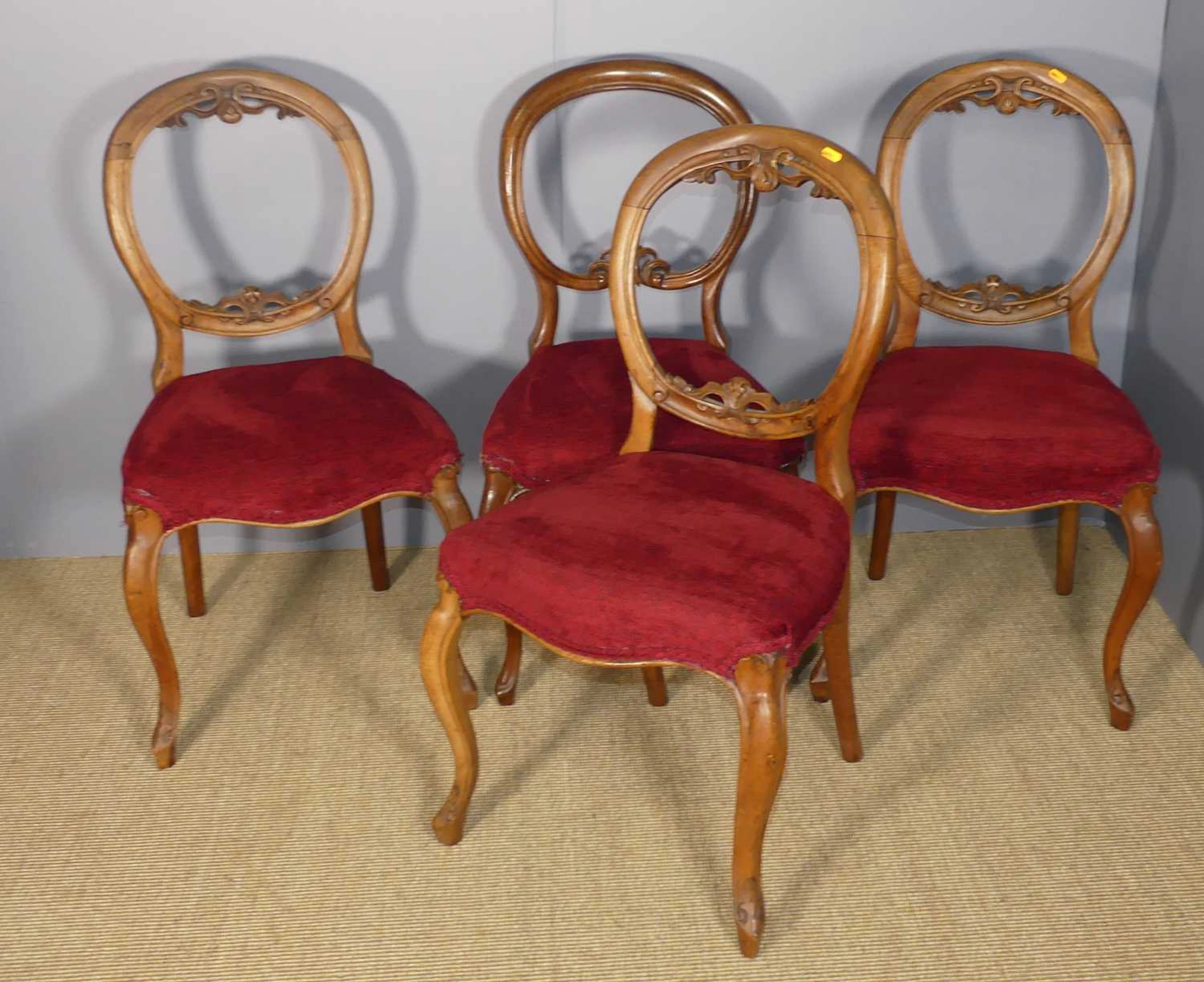 Lot 721 - Four mid-Victorian walnut balloon salon side