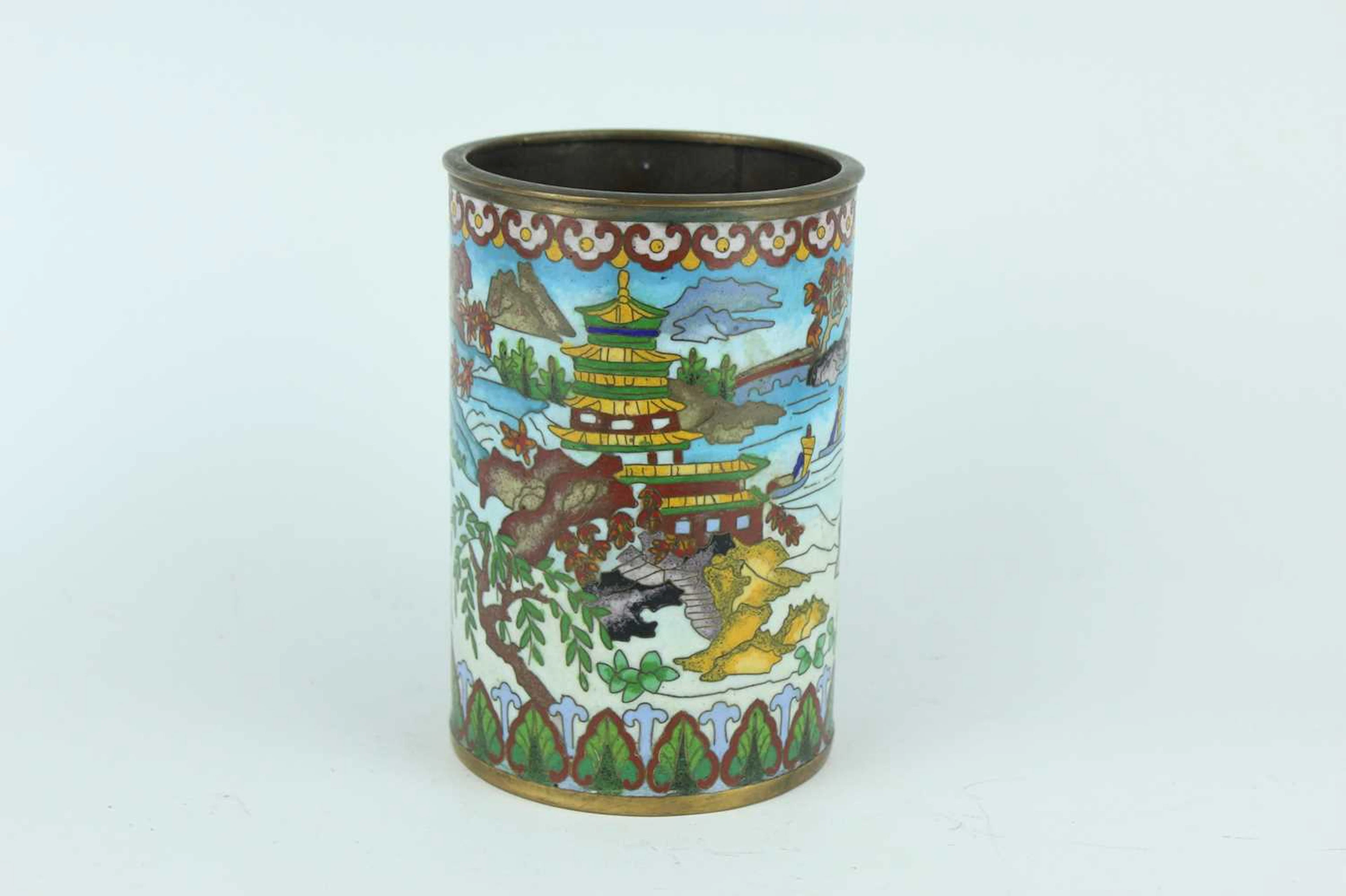Lot 26 - A Chinese cloisonné enamel 'Landscape' brush