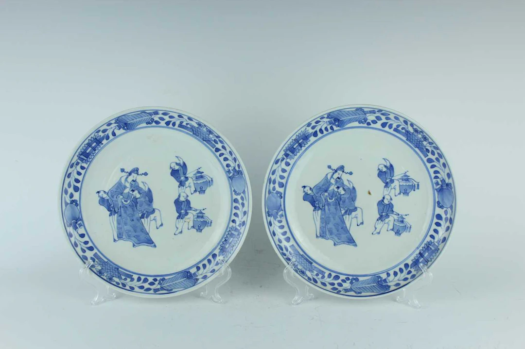 Lot 5 - A pair of Chinese blue and white ‘figural’