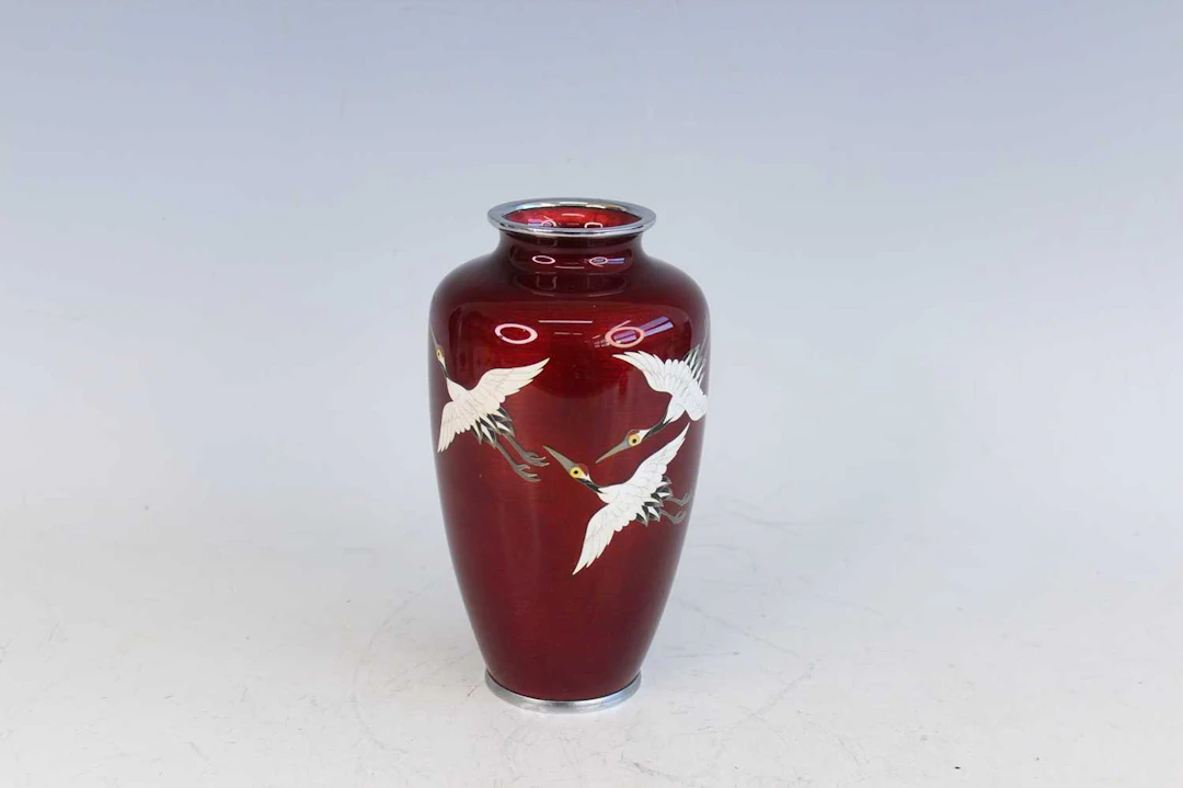 Lot 206 - A Japanese cloisonné enamel vase decorated