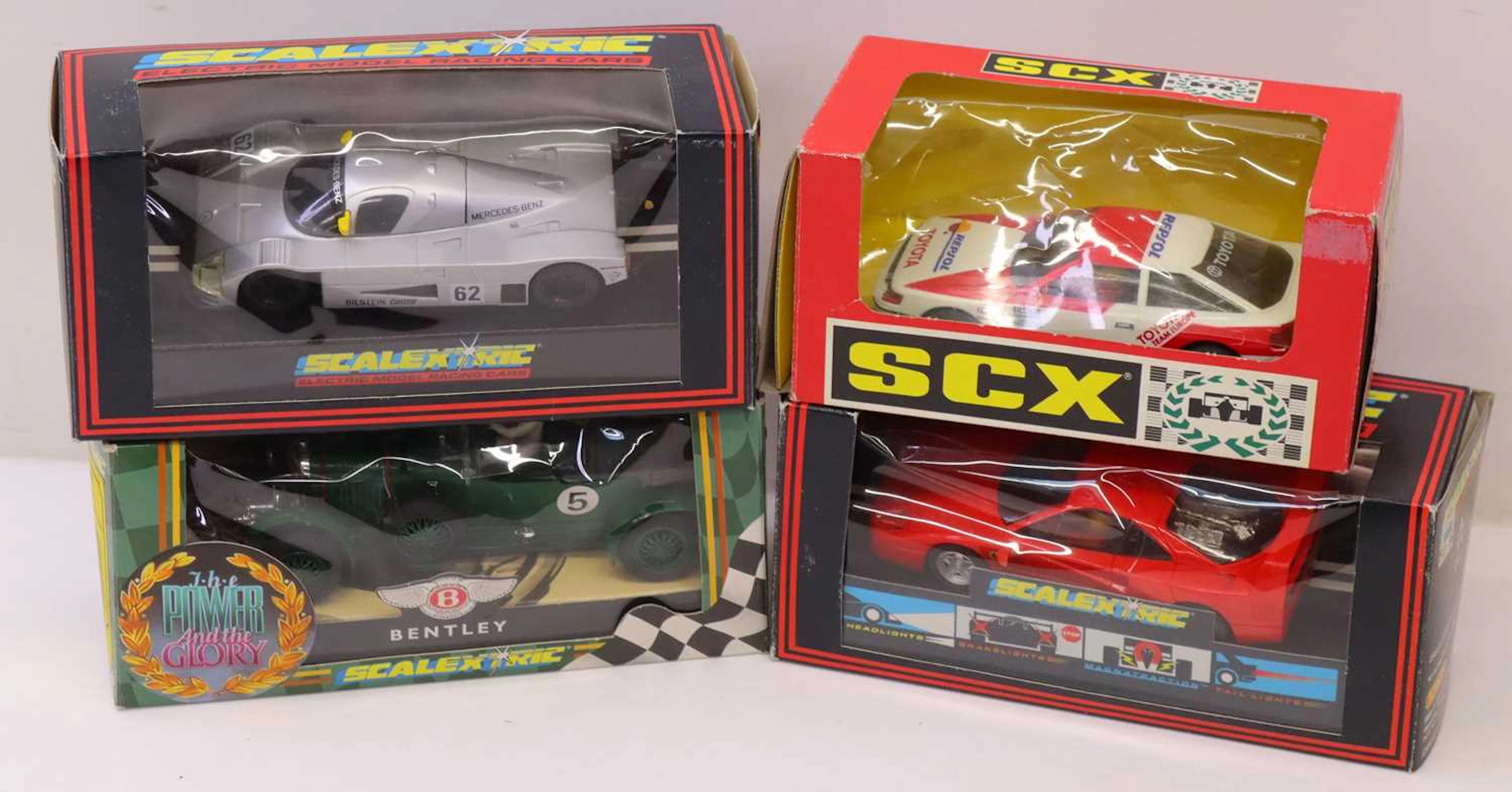 Lot 235 - 4 various Scalextric and SCX slot racing