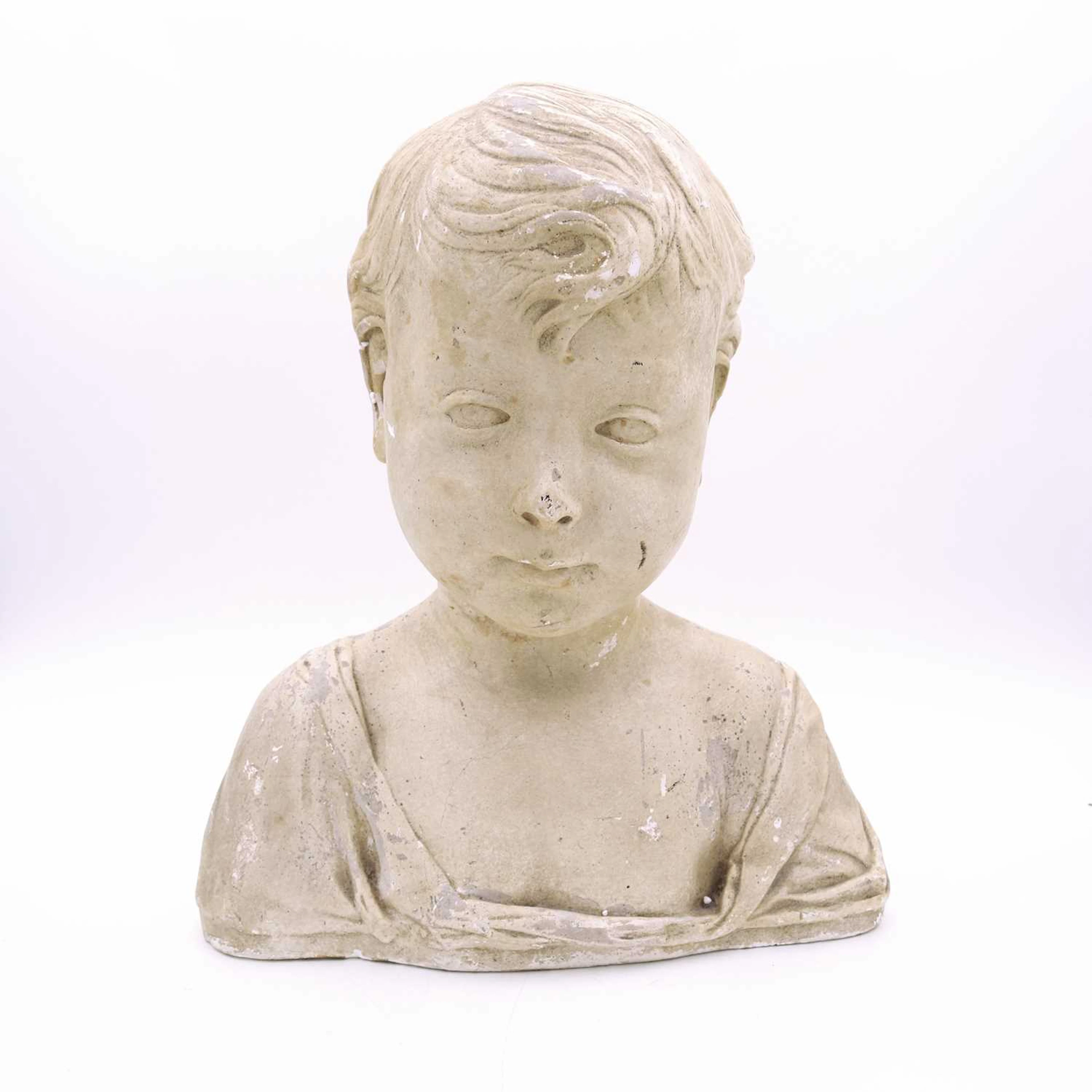 Lot 14 - A painted plaster head and shoulders bust of