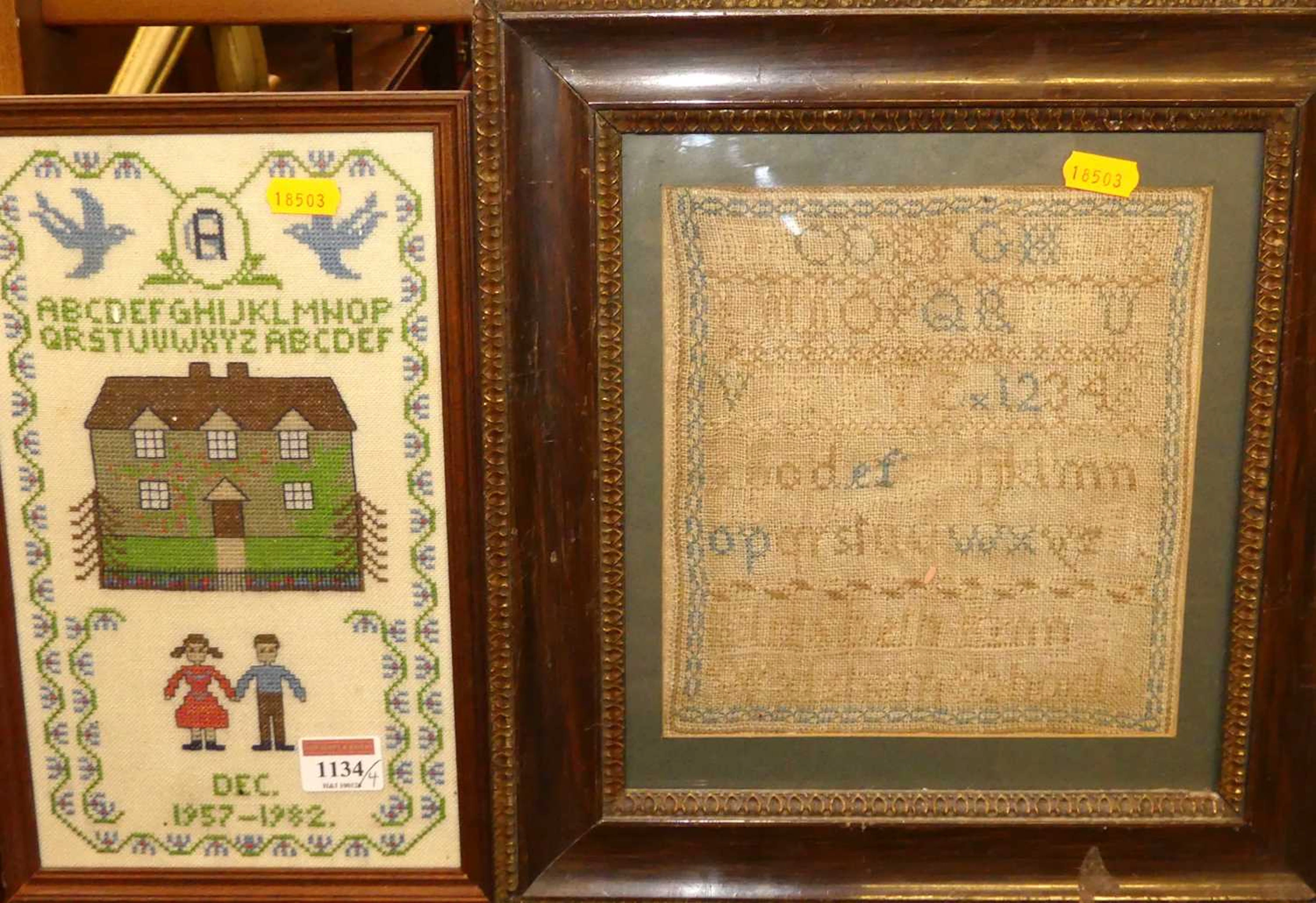 Lot 1134 - A Victorian needlework alphabet, number and