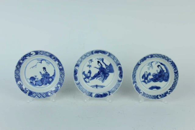 Lot 108 - Three Chinese blue and white 'boy and lady'