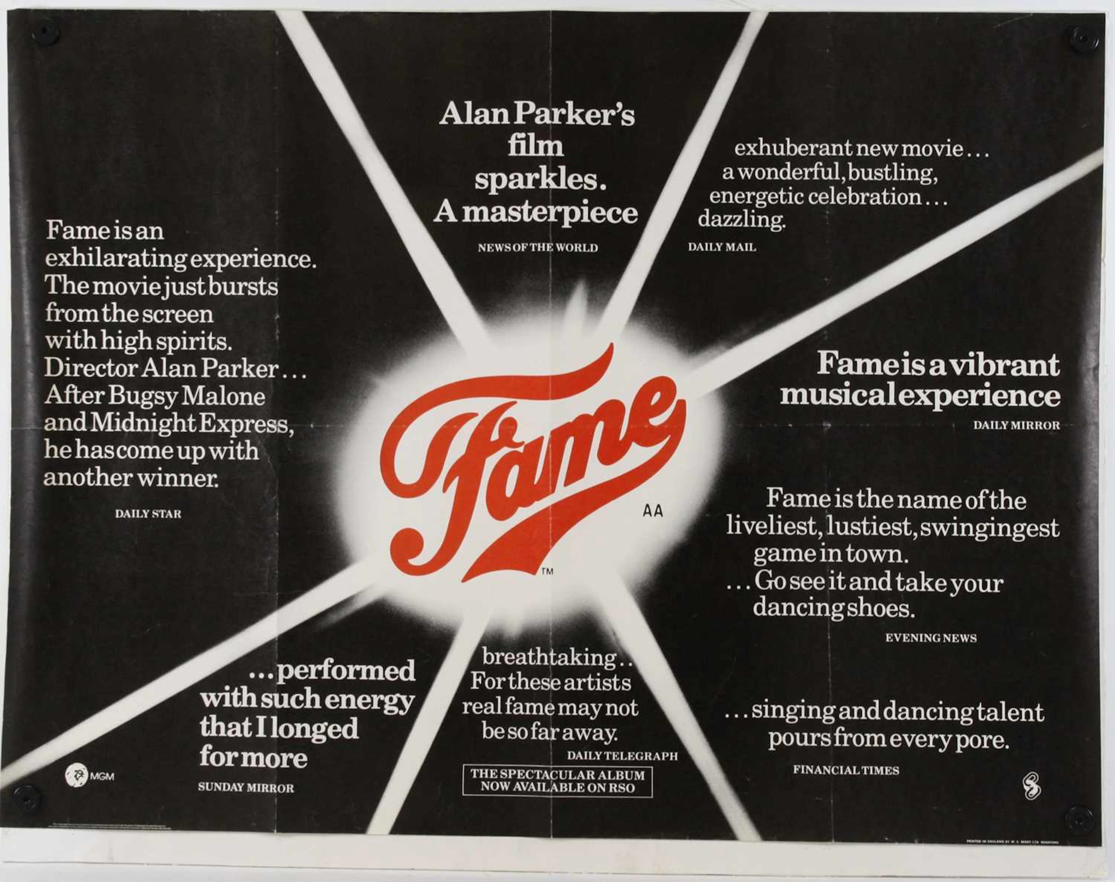 Lot 1069 - Fame, 1980, UK quad film poster, together