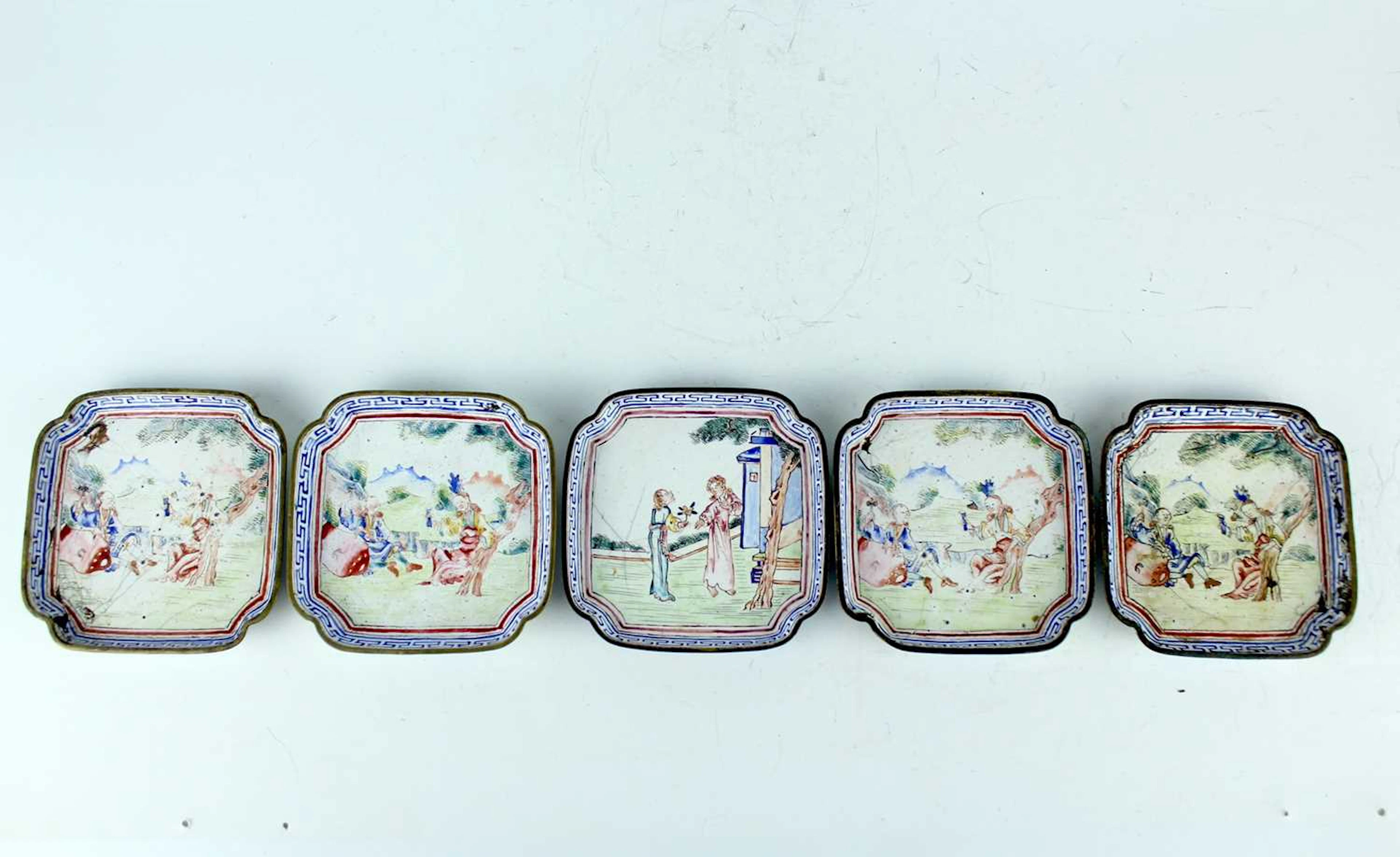 Lot 28 - Five Chinese painted enamel square dishes