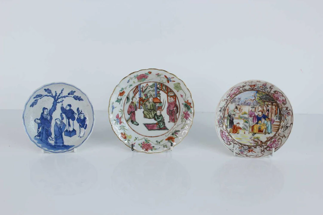 Lot 101 - Three Chinese porcelain figural dishes, Qing
