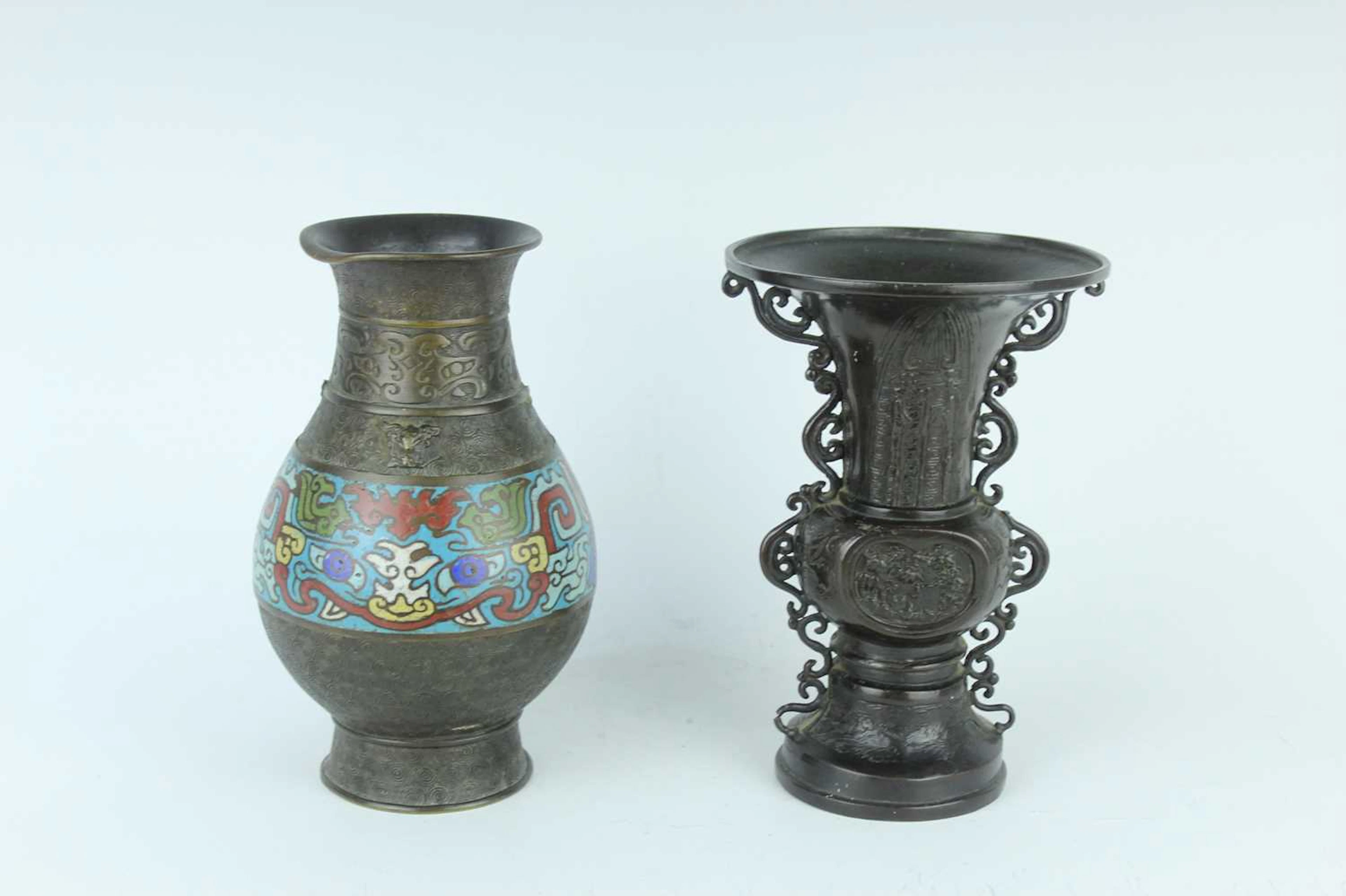 Lot 210 - Two Japanese bronze vases, early 20th