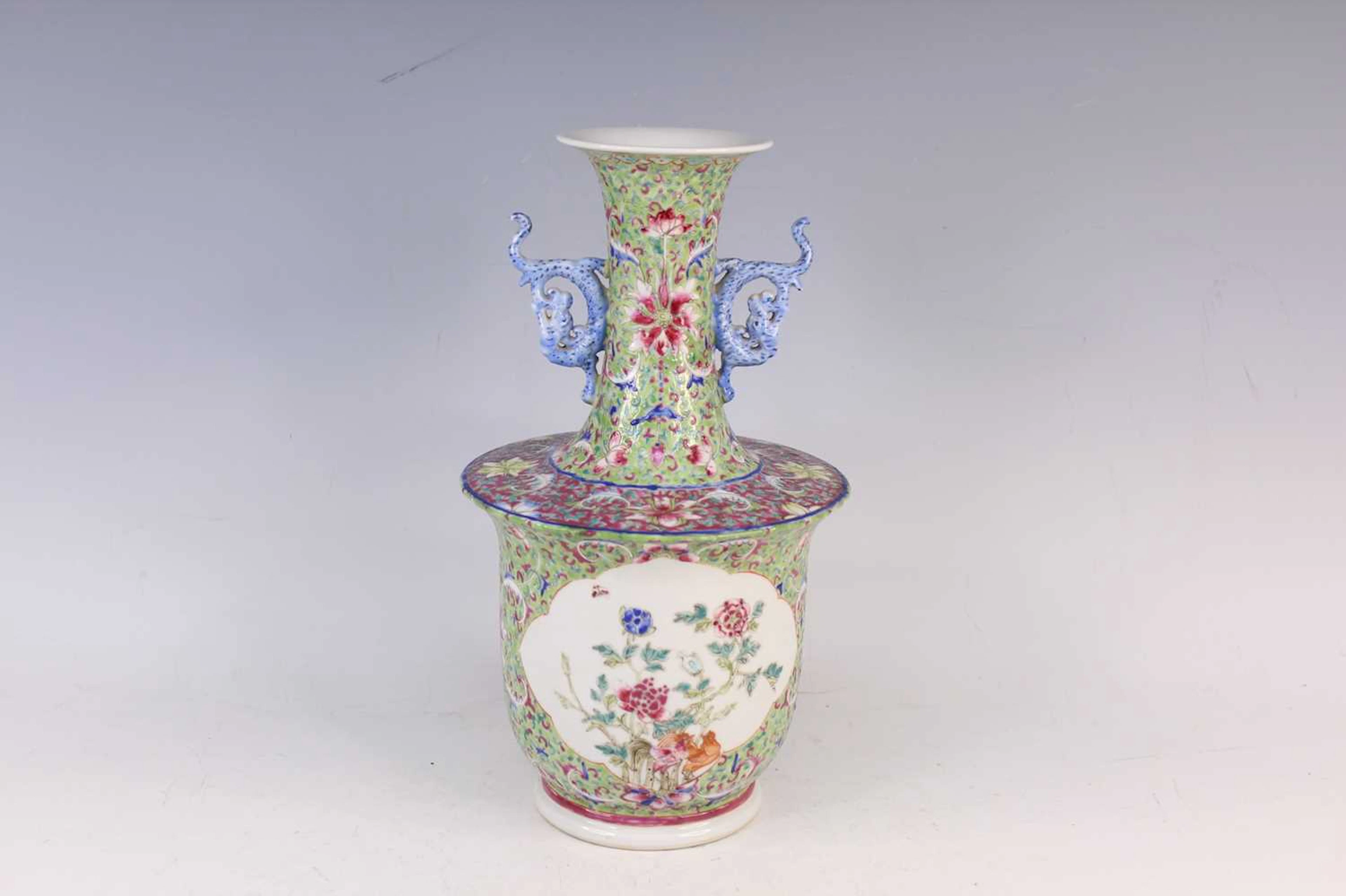 Lot 144 - A Chinese Famille Rose Twin-Handled Vase