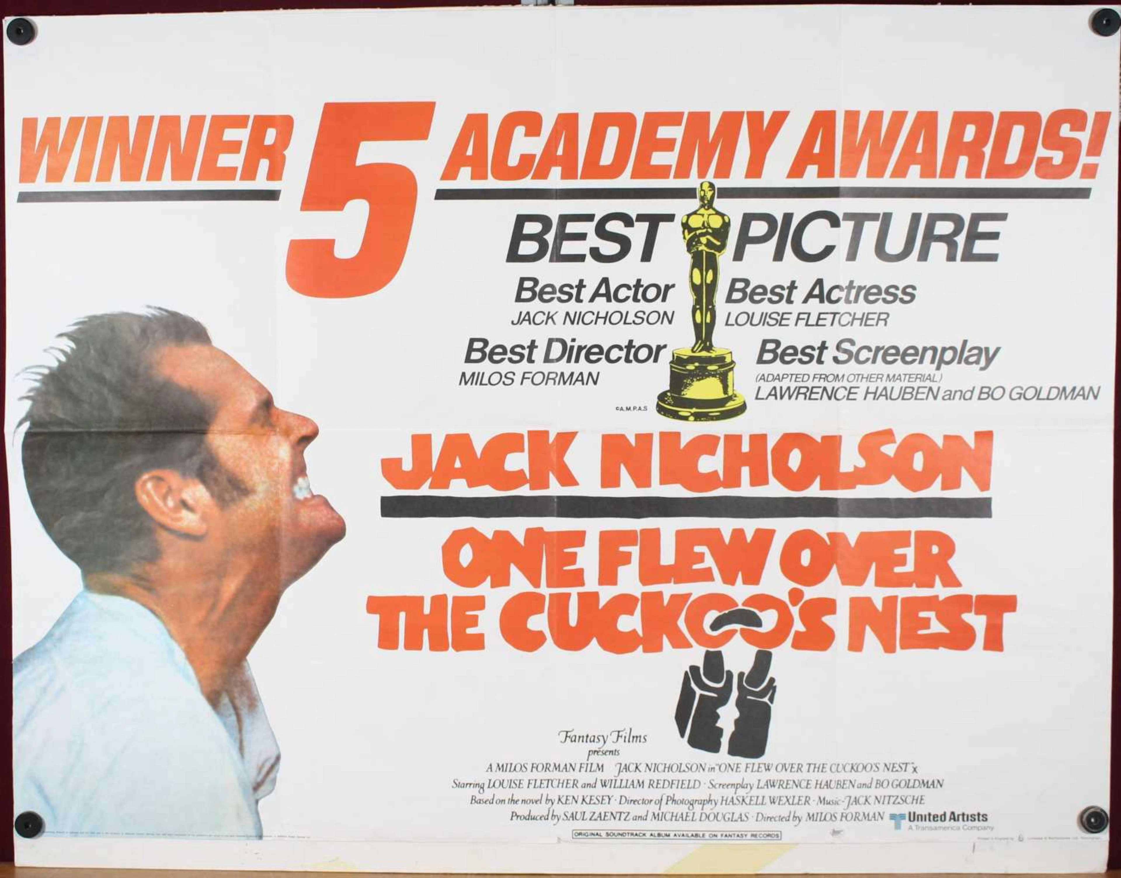 One Flew Over the Cuckoo's Nest, 1975 UK quad film