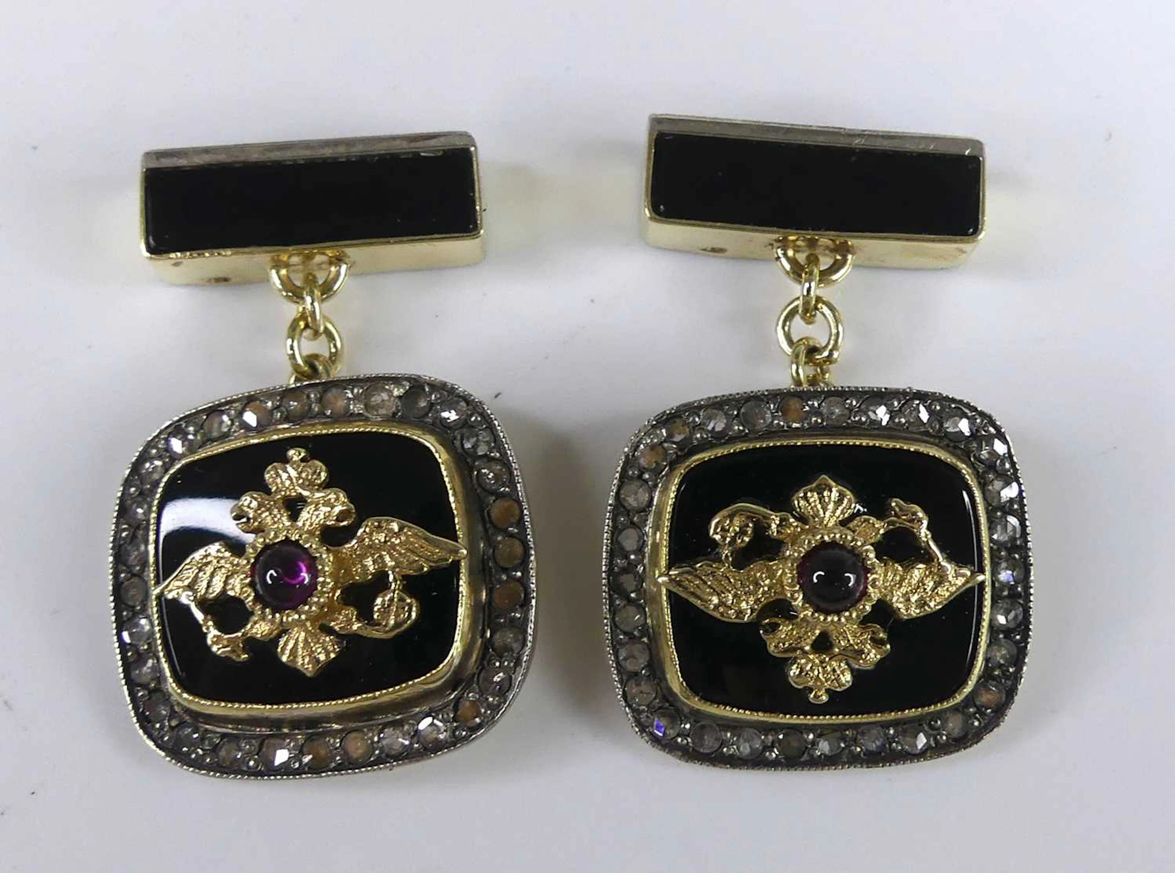Lot 2546 - A pair of yellow metal Russian enamel and
