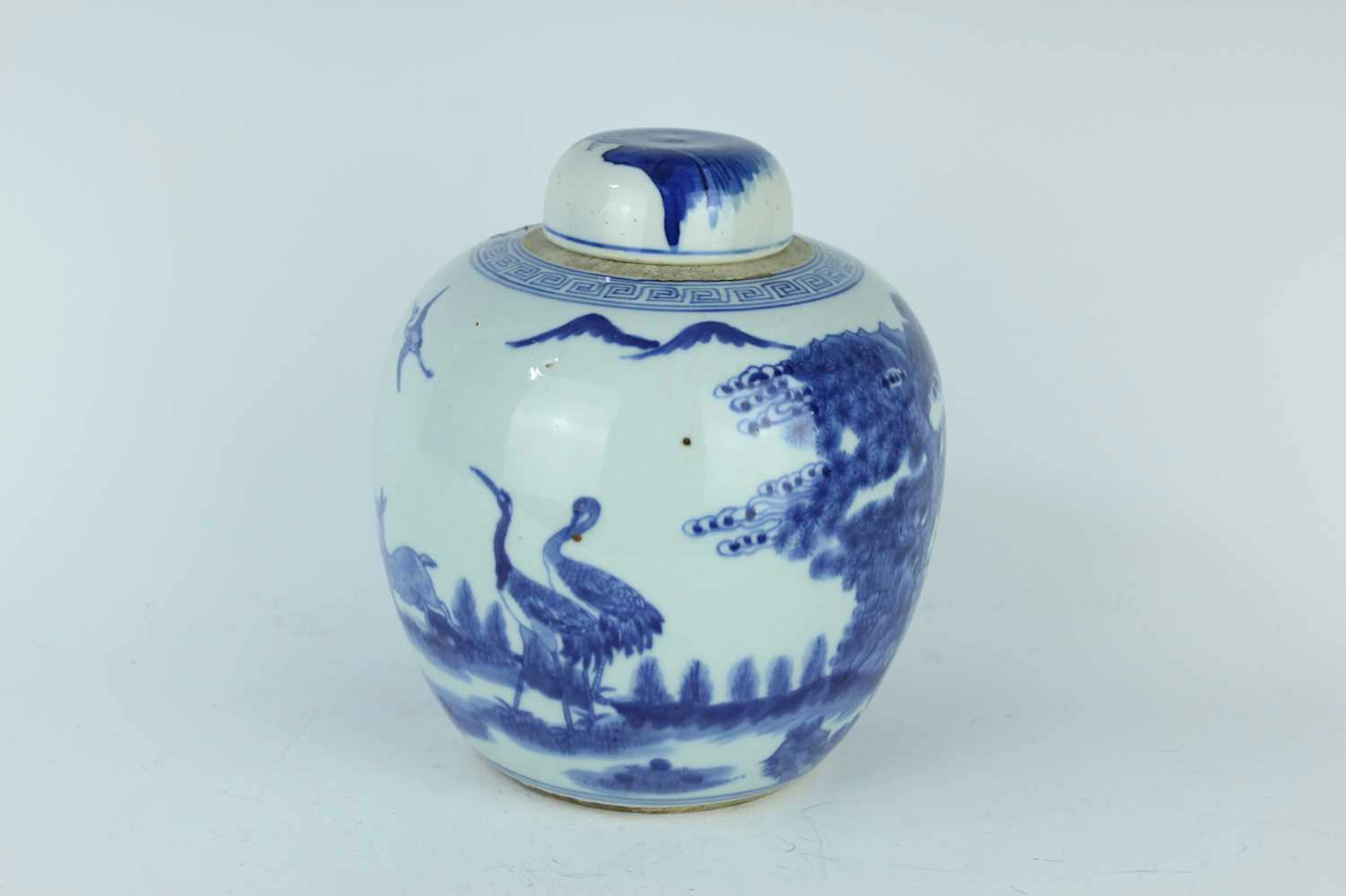 Lot 2 - A Chinese blue and white 'deer and cranes' jar