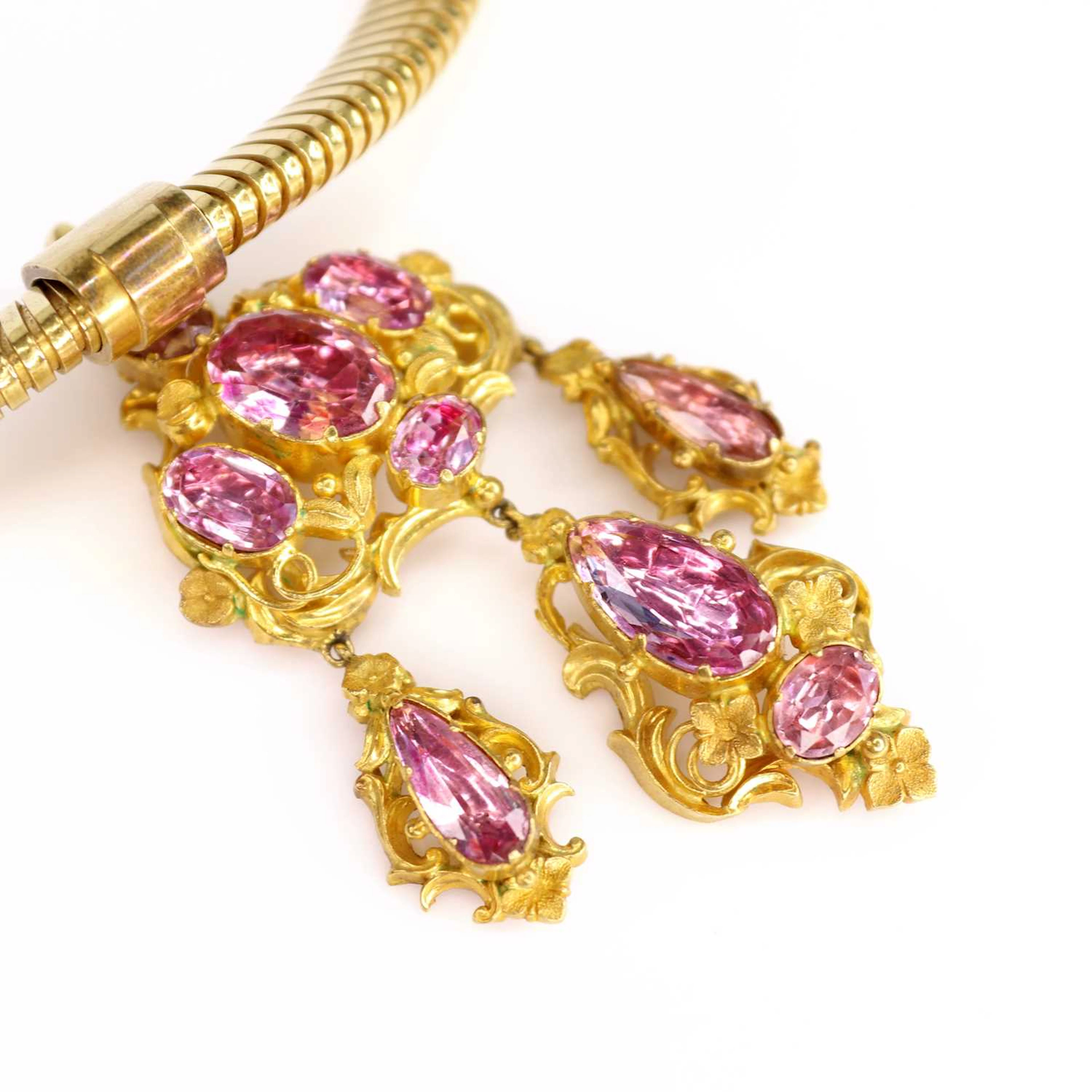 A 19th century yellow metal pink topaz parure