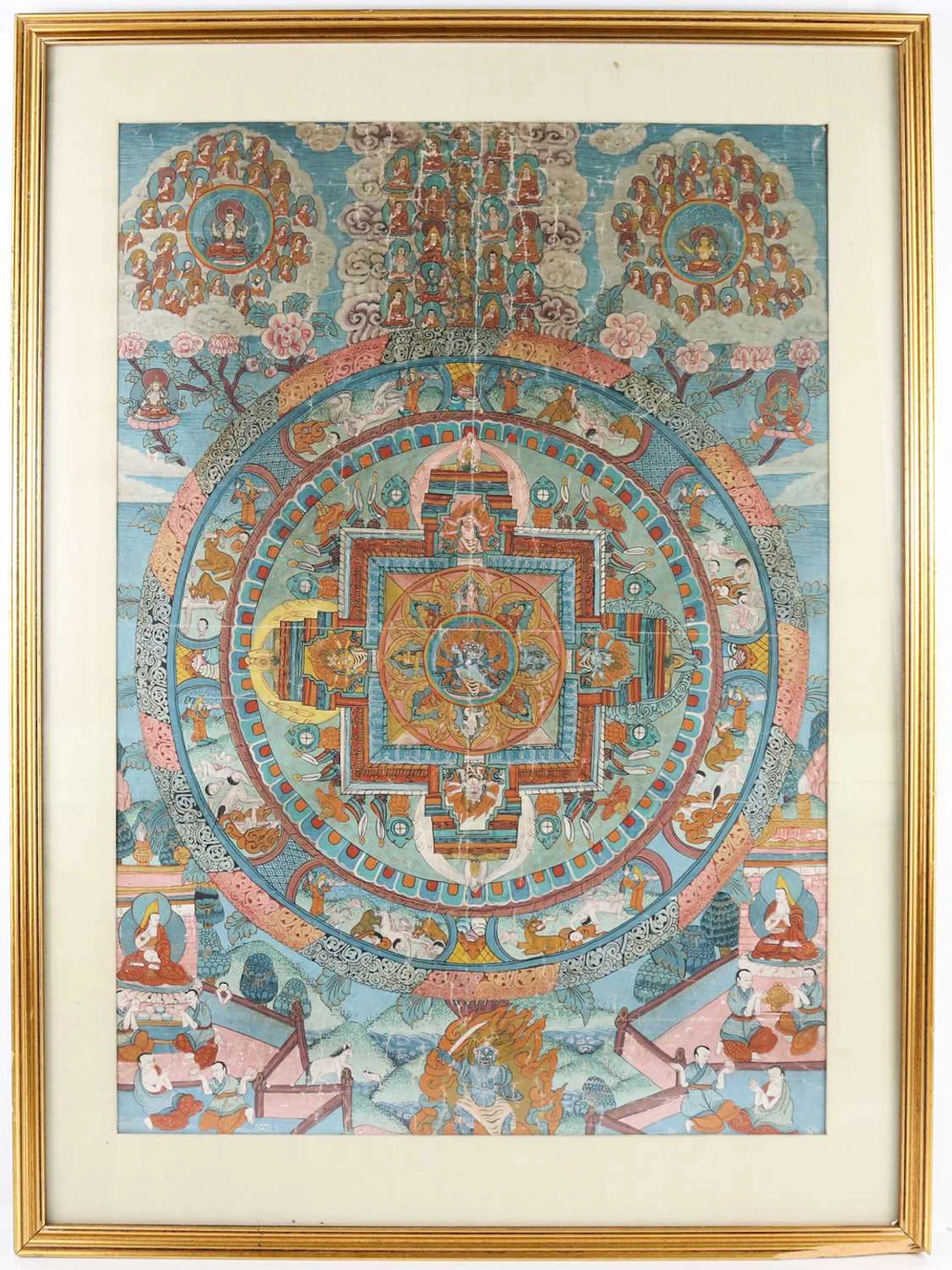 Lot 87 - A framed Tibetan Buddhist mandala thangka
