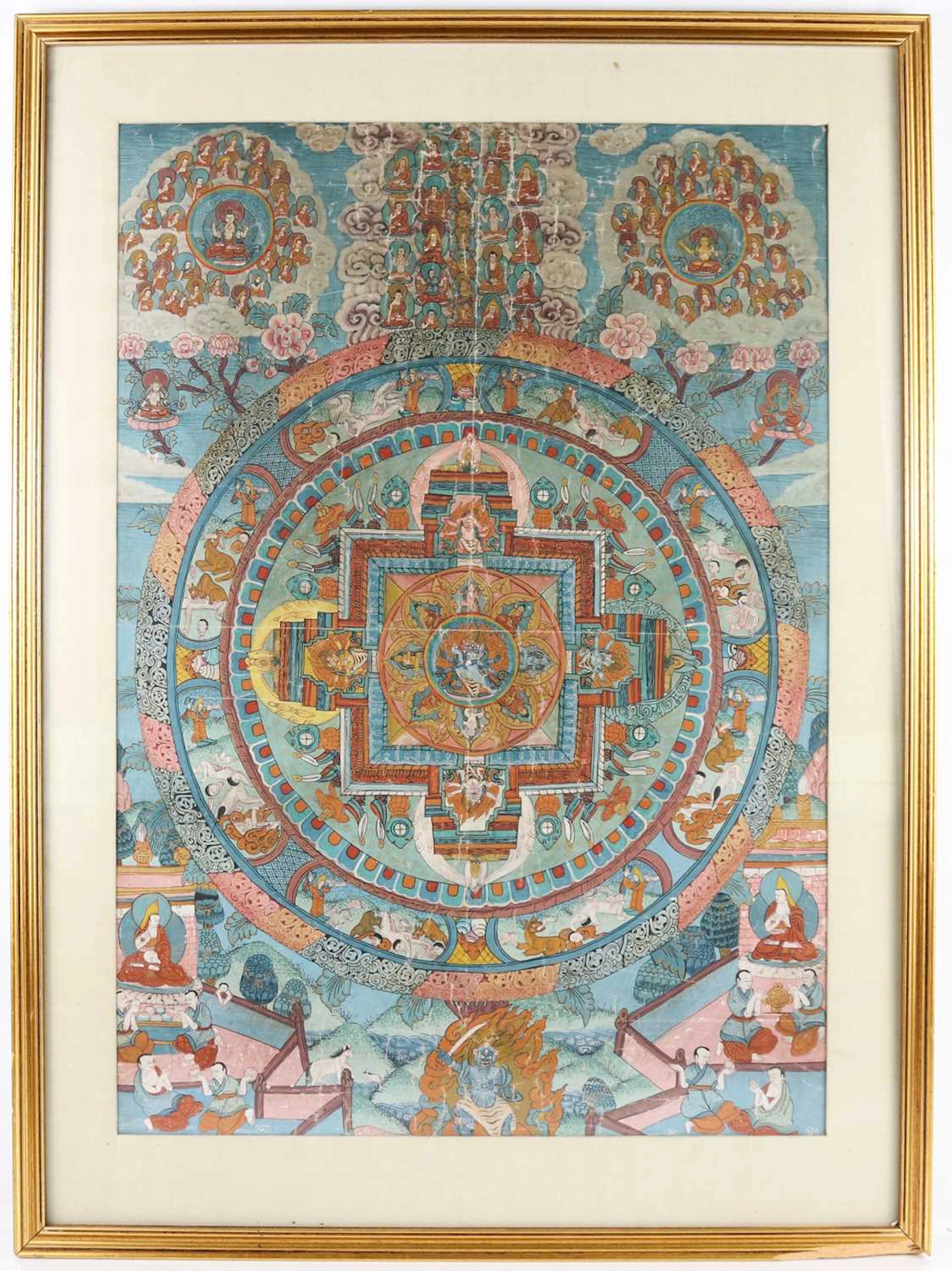 Lot 87 - A framed Tibetan Buddhist mandala thangka