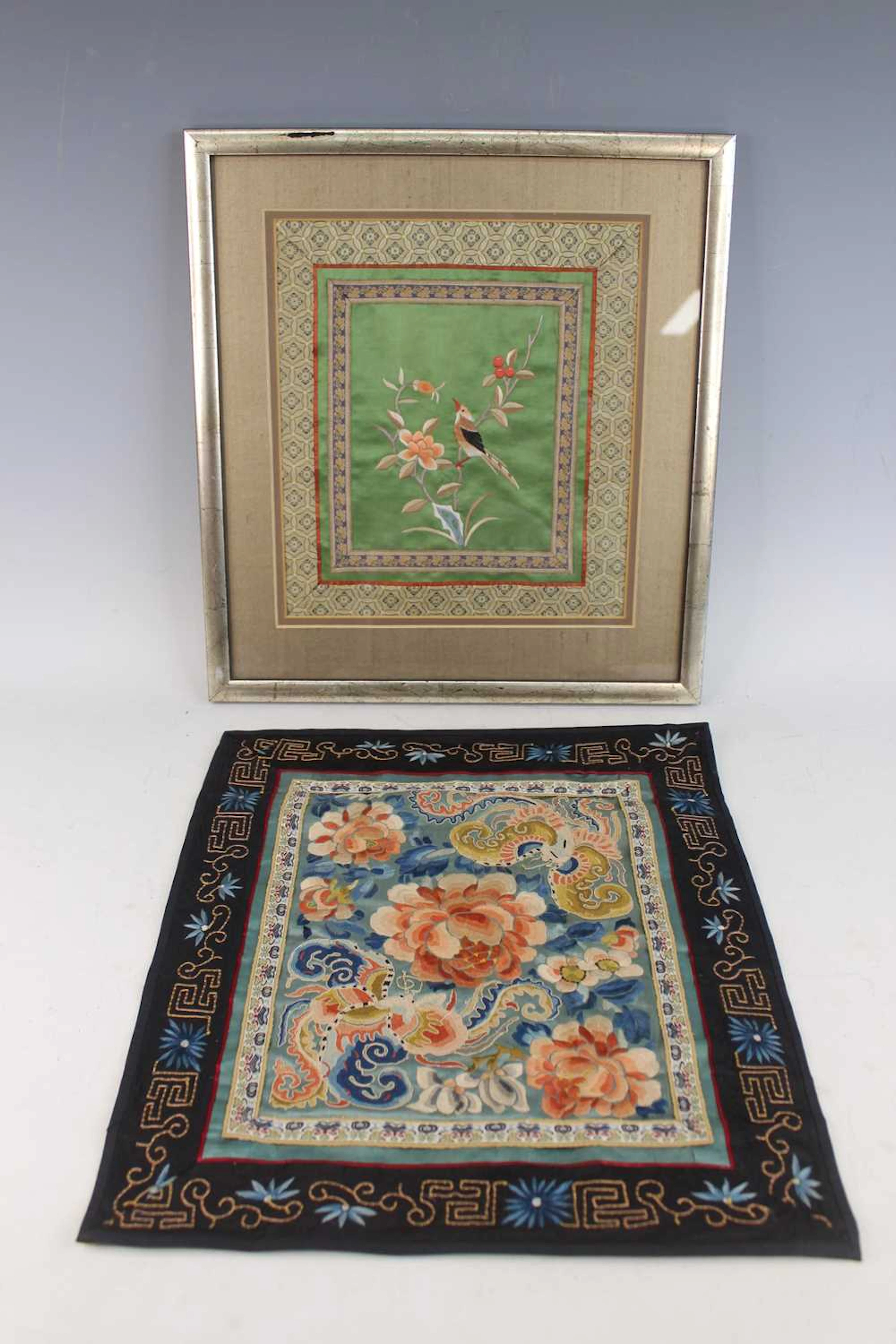 Lot 96 - A Chinese framed embroidered silk panel