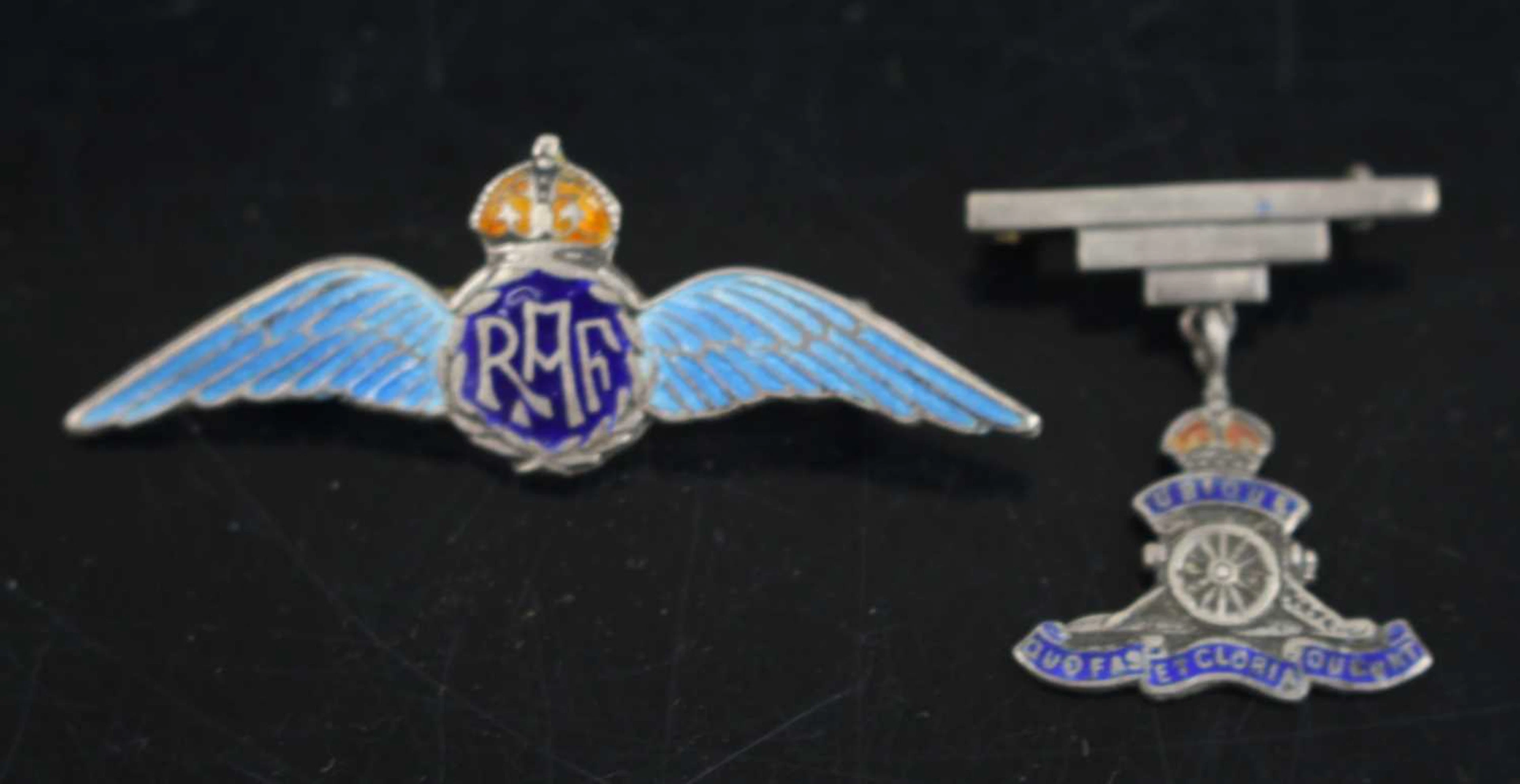 Lot 1015 - A white metal and enamel RAF sweetheart