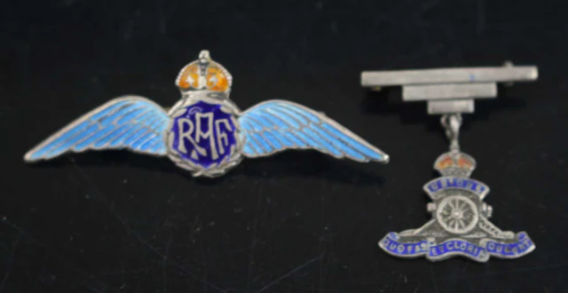 Lot 1015 - A white metal and enamel RAF sweetheart