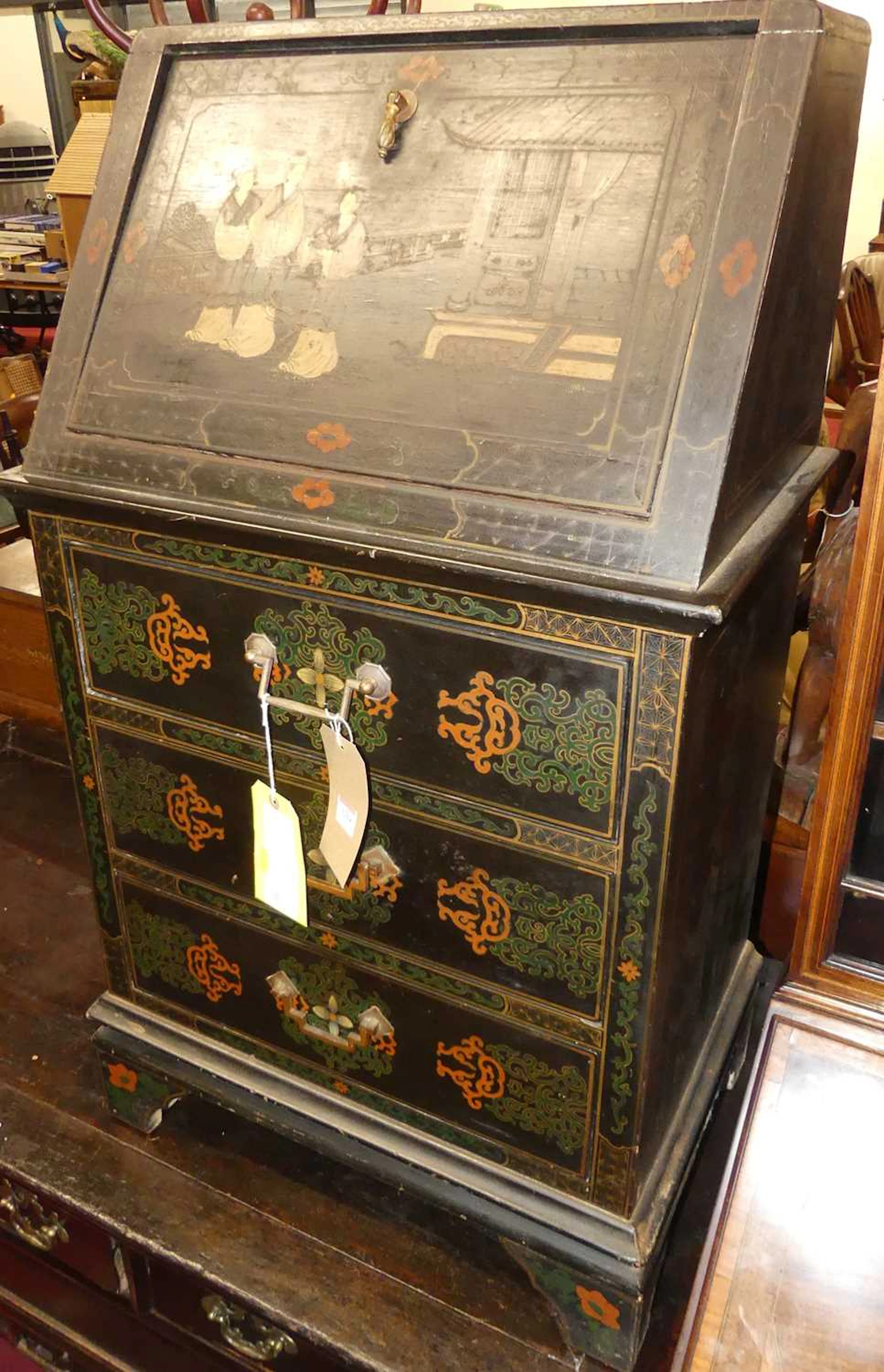 Lot 1204 - A Chinese black lacquered export slopefront