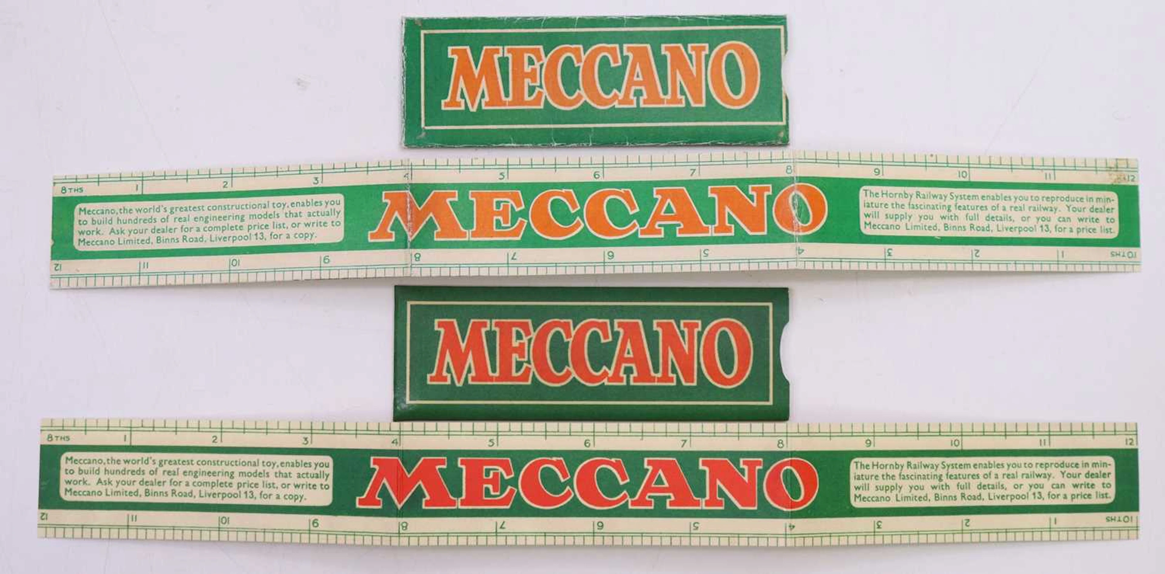 Lot 1842 - Meccano card 12" ruler printed green and