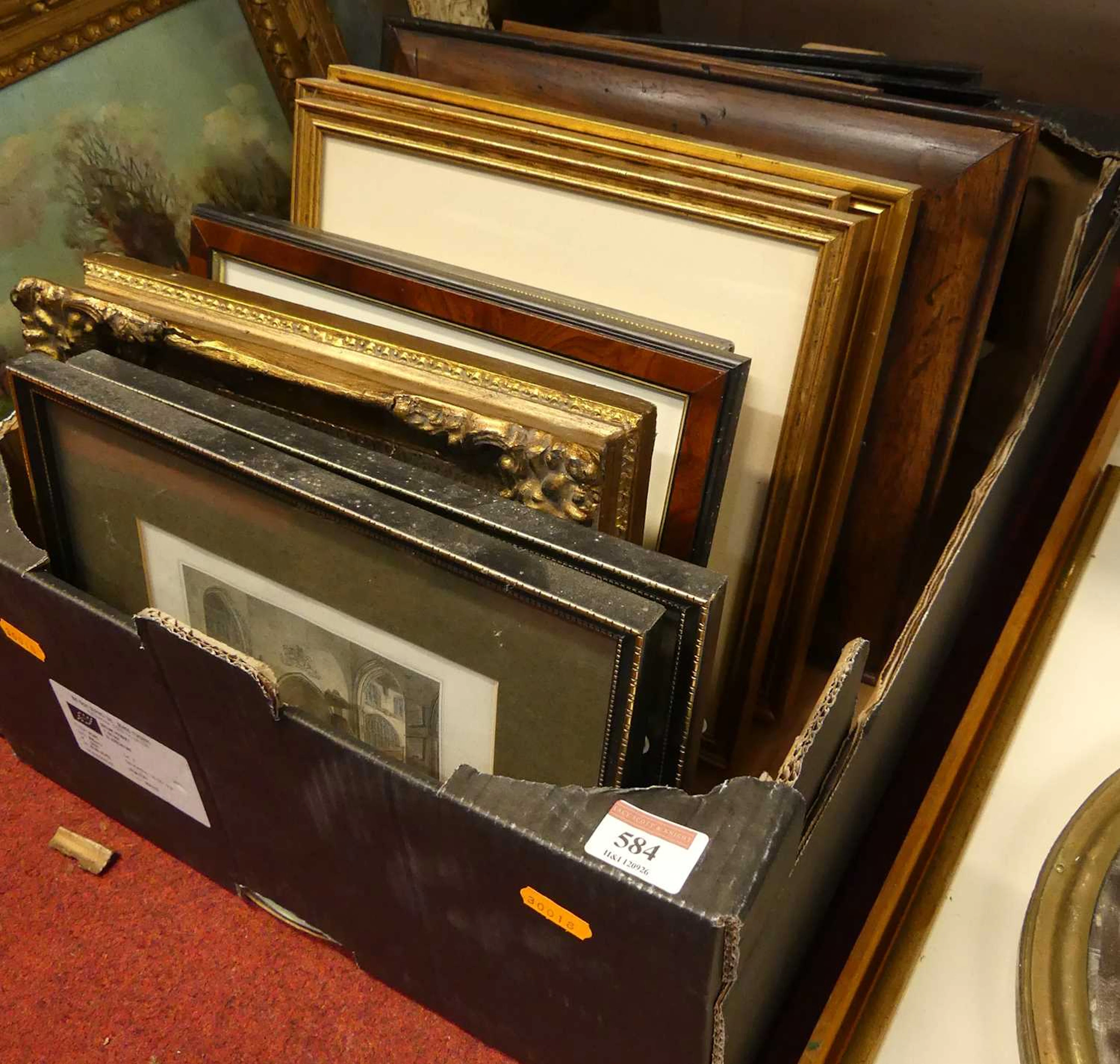 Lot 584 - A box of assorted pictures and prints to
