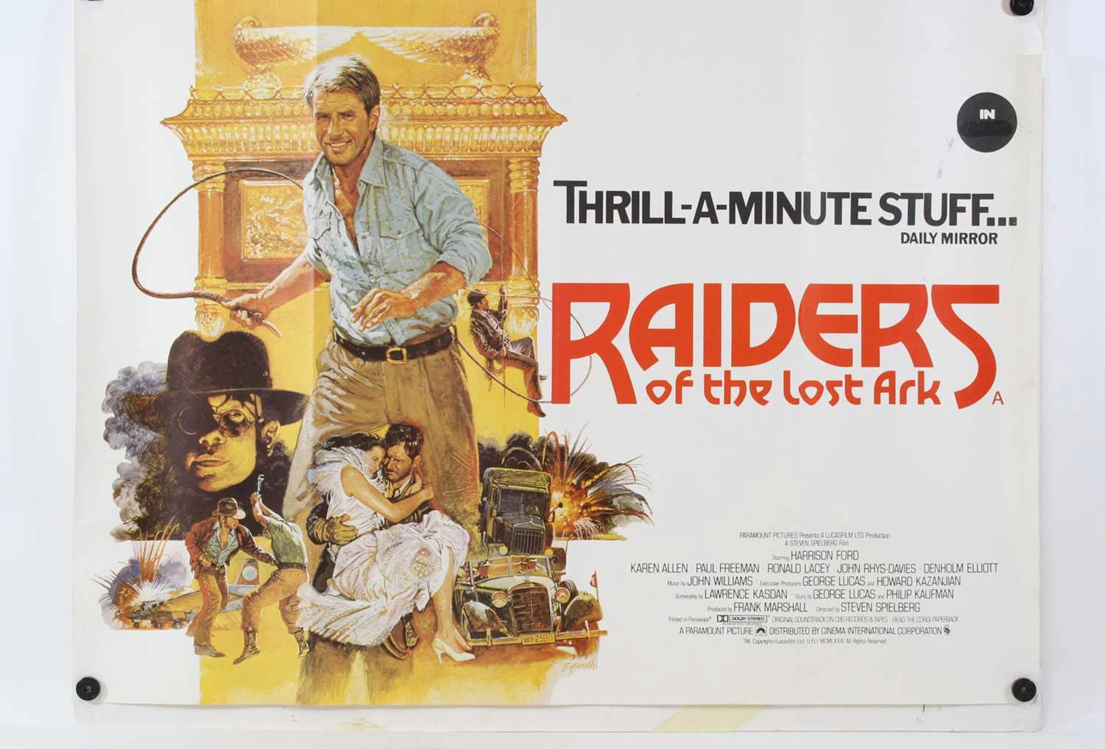 Lot 1043 - Raiders of the Lost Ark, 1981, UK quad film