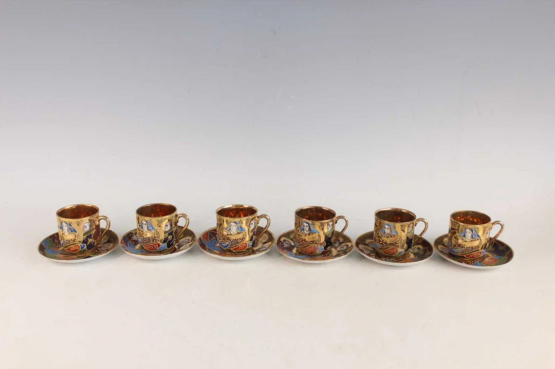 Lot 198 - Six Japanese Satsuma Coffee Cups and Saucers