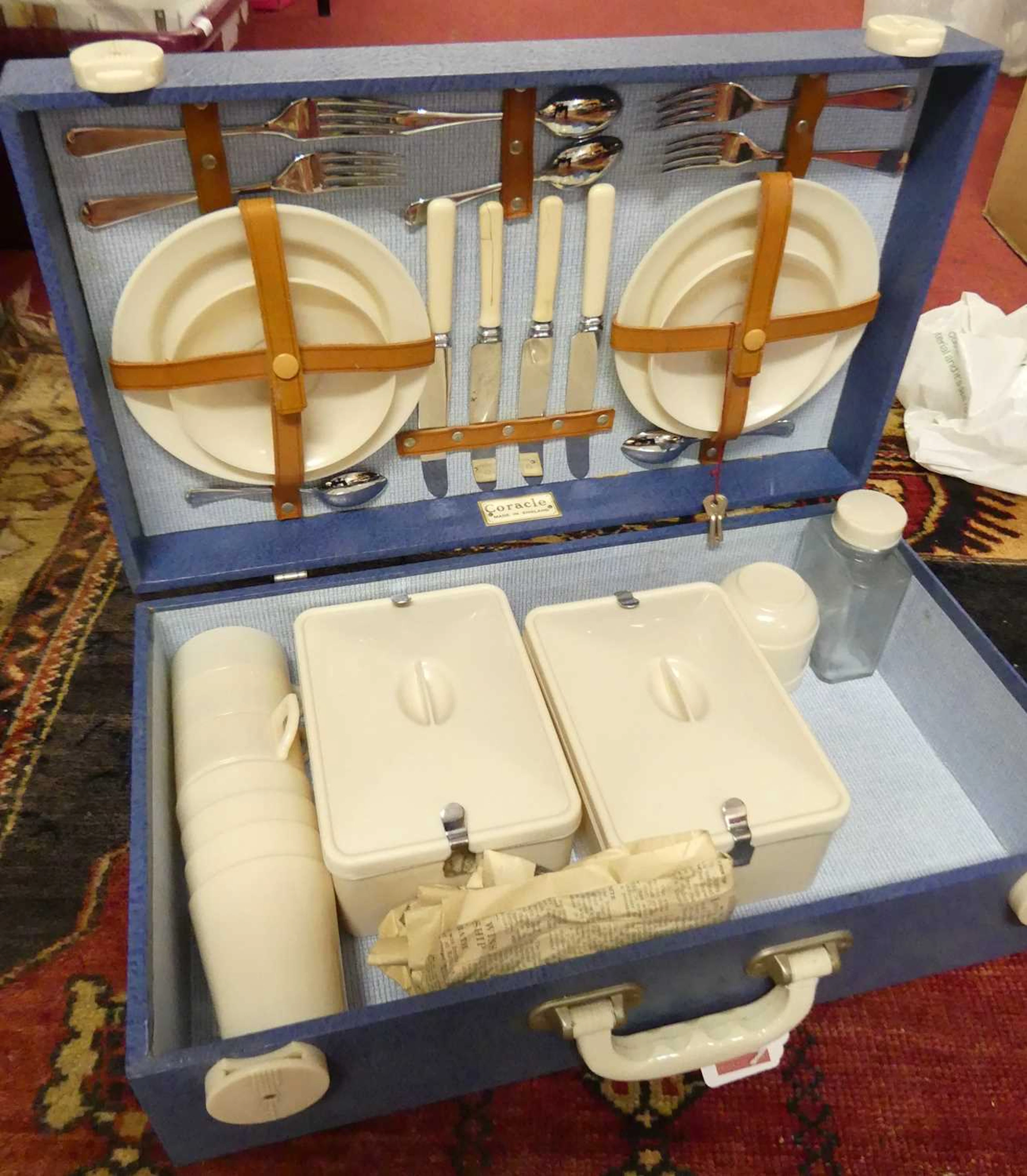 Lot 75 - A Coracle picnic case, circa 1950, having a