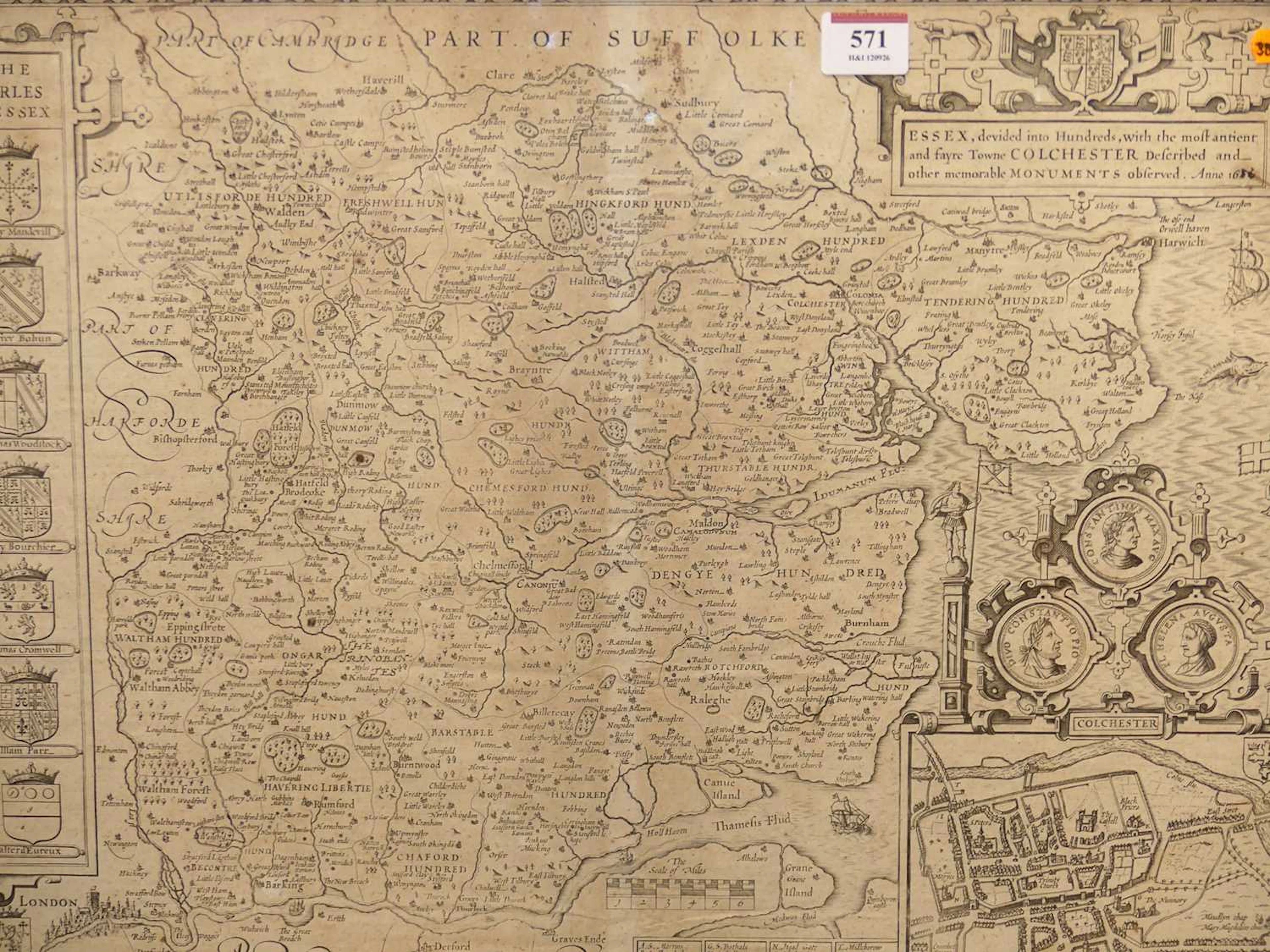 Lot 571 - John Speed - engraved county map of Essex