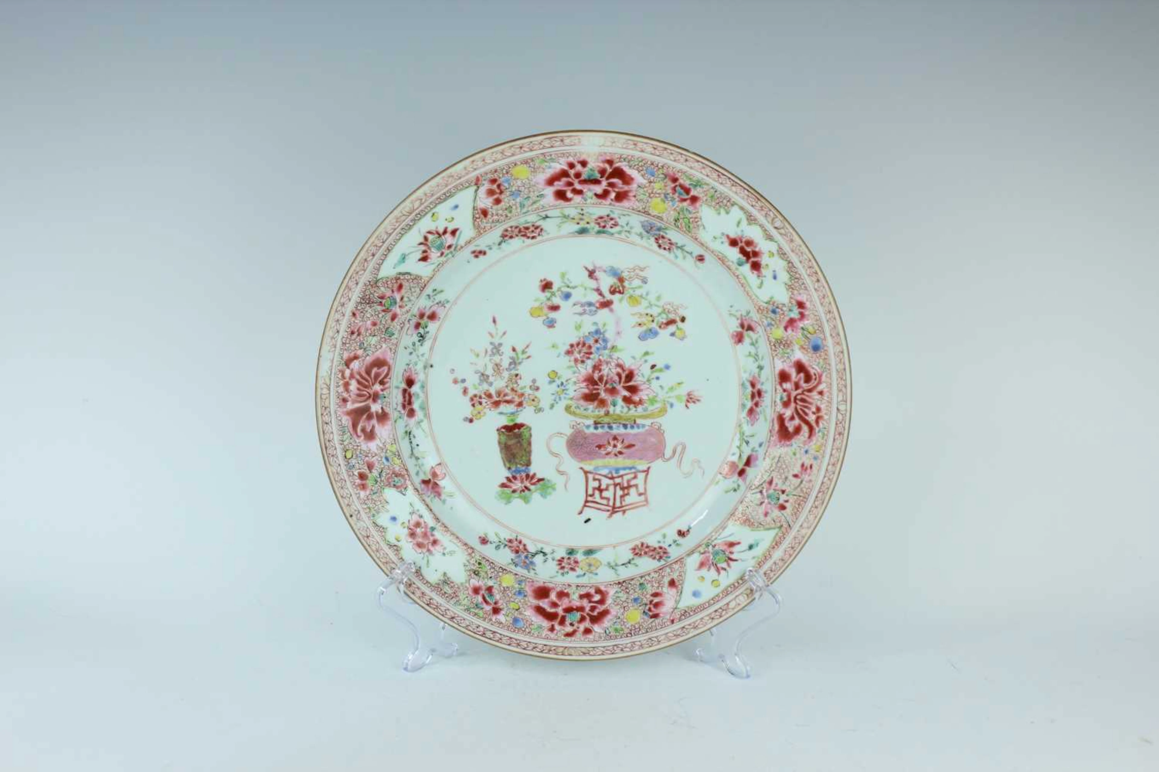 Lot 136 - A large Chinese famille rose floral dish