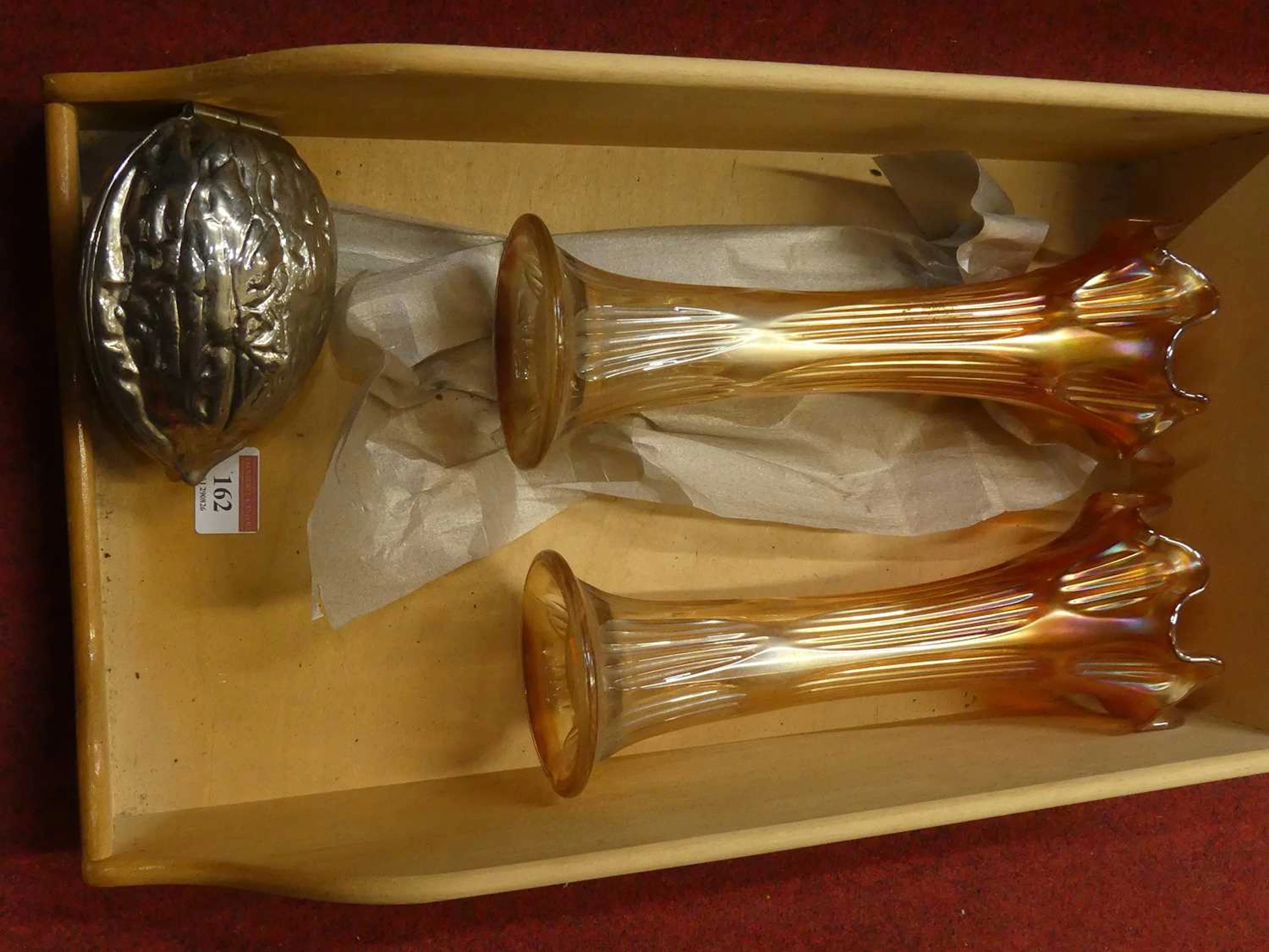Lot 162 - A near pair of orange iridescent carnival