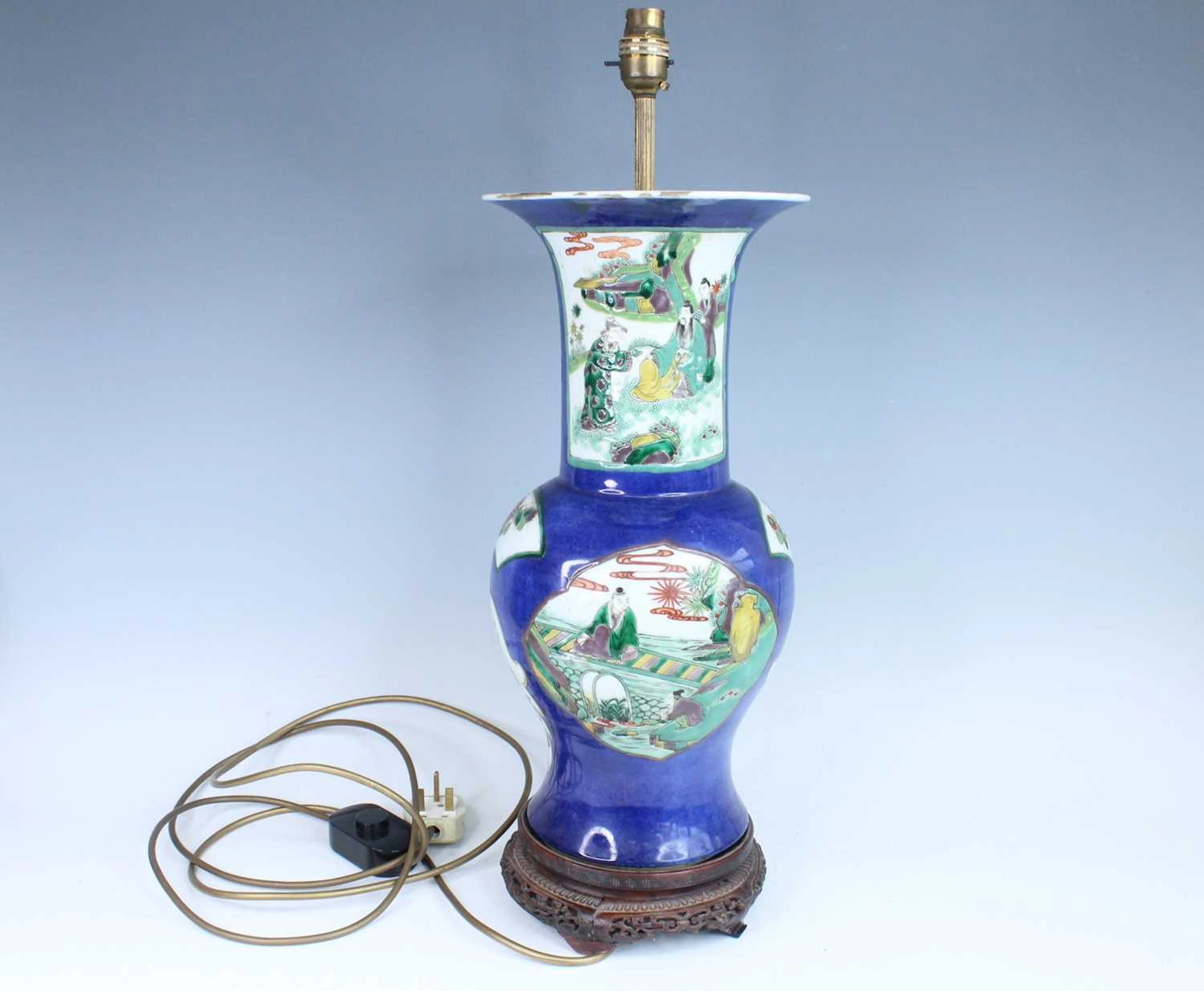 Lot 215 - A Chinese powder blue-ground wucai-decorated