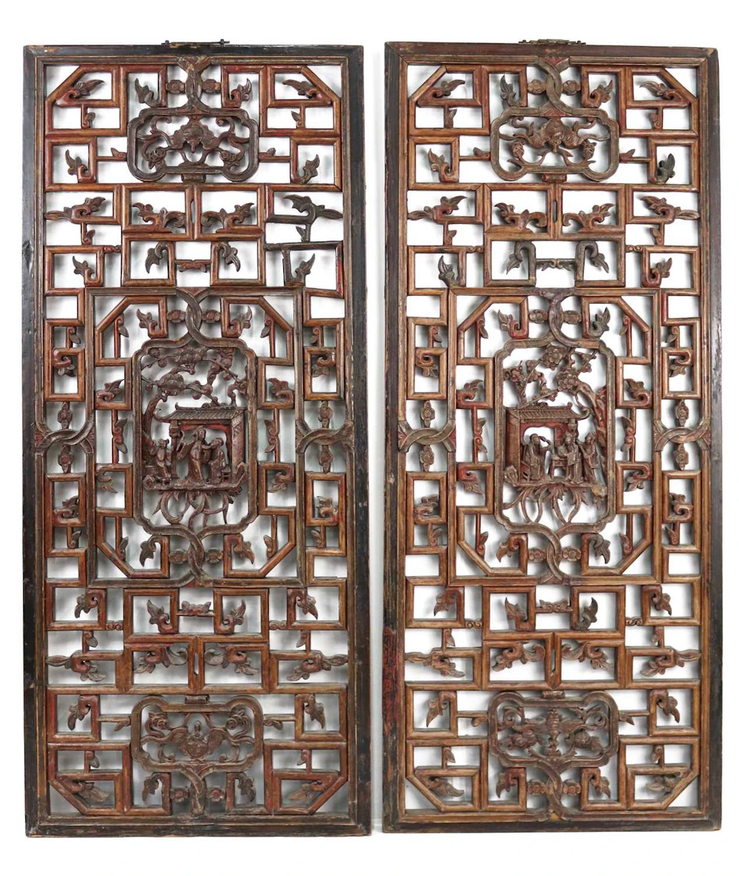 Lot 176 - A pair of Chinese carved wooden lattice